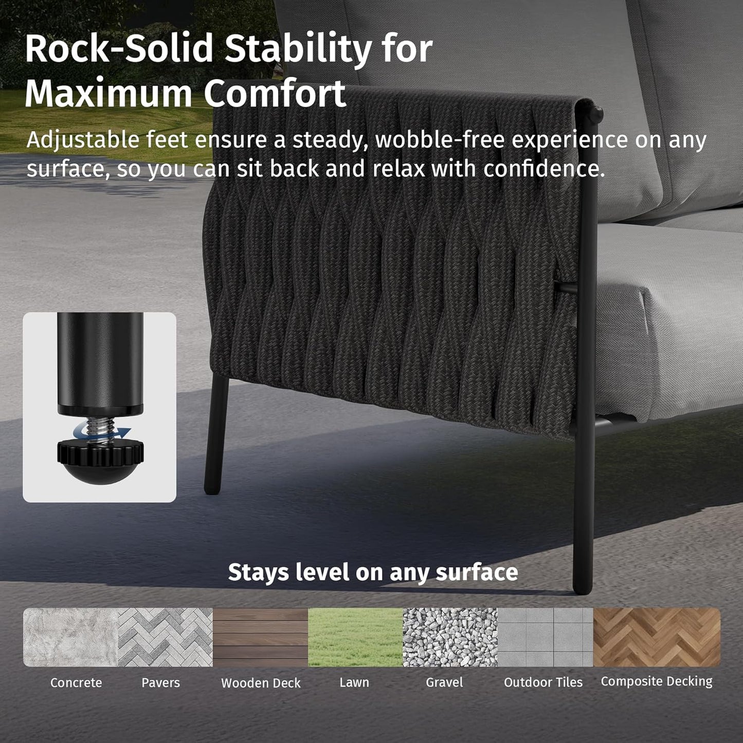 EAST OAK Outdoor Furniture | Life Chatter Loveseat | 2 Seater Sofa with 6.7" Thick Washable Cushions | Deep Seating Patio Furniture for Garden, Porch, Balcony & Backyard | Misty Grey