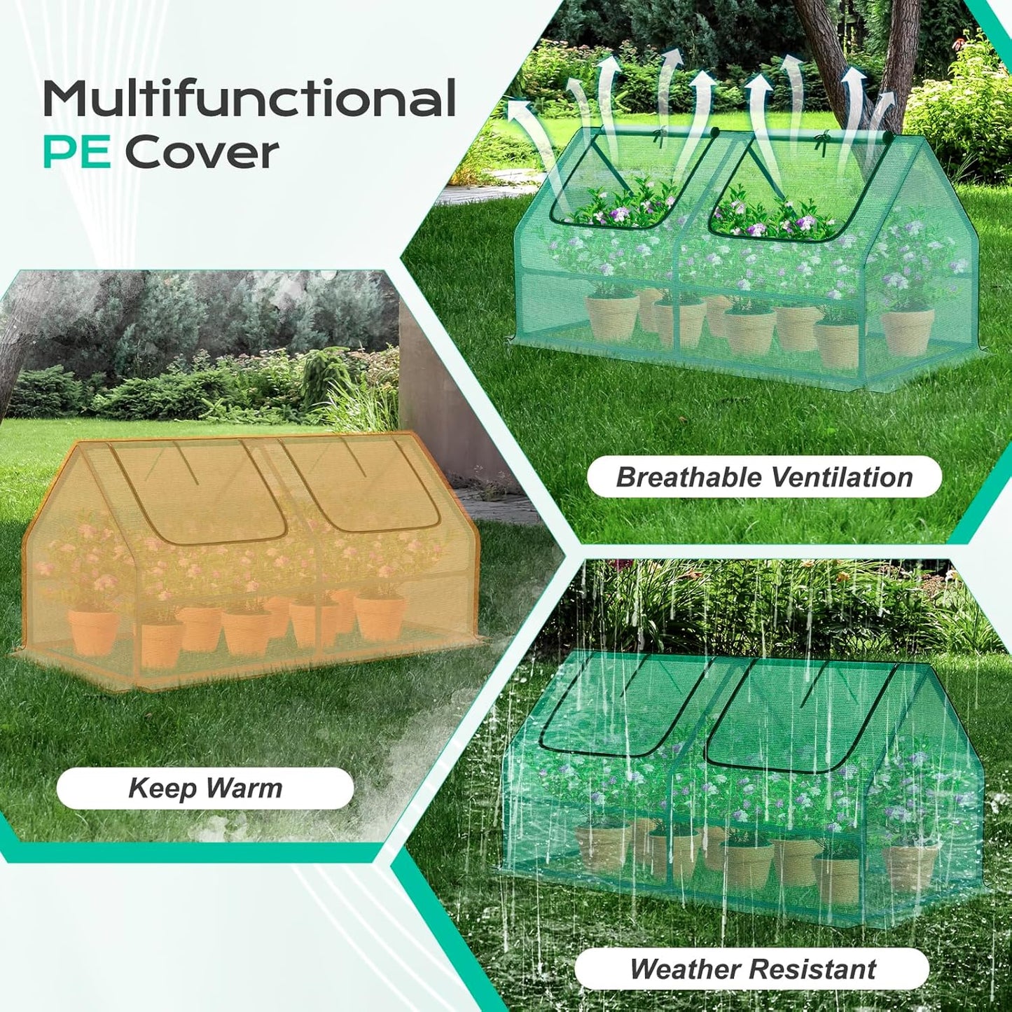 BPS 4x2x2 ft Mini Greenhouse with Green PE Cover UV-Protected Roll-Up Zipper Windows, Ideal for Indoor or Outdoor Use on Raised Garden Beds