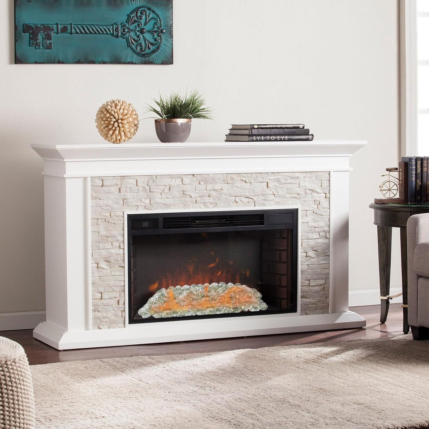 20 Pounds Fire Pit Glass Rocks, Clear Fire Glass Beads for Propane Firepit, Fireplace and Outdoor Decoration, 1 Inch, Diamond - Shaped