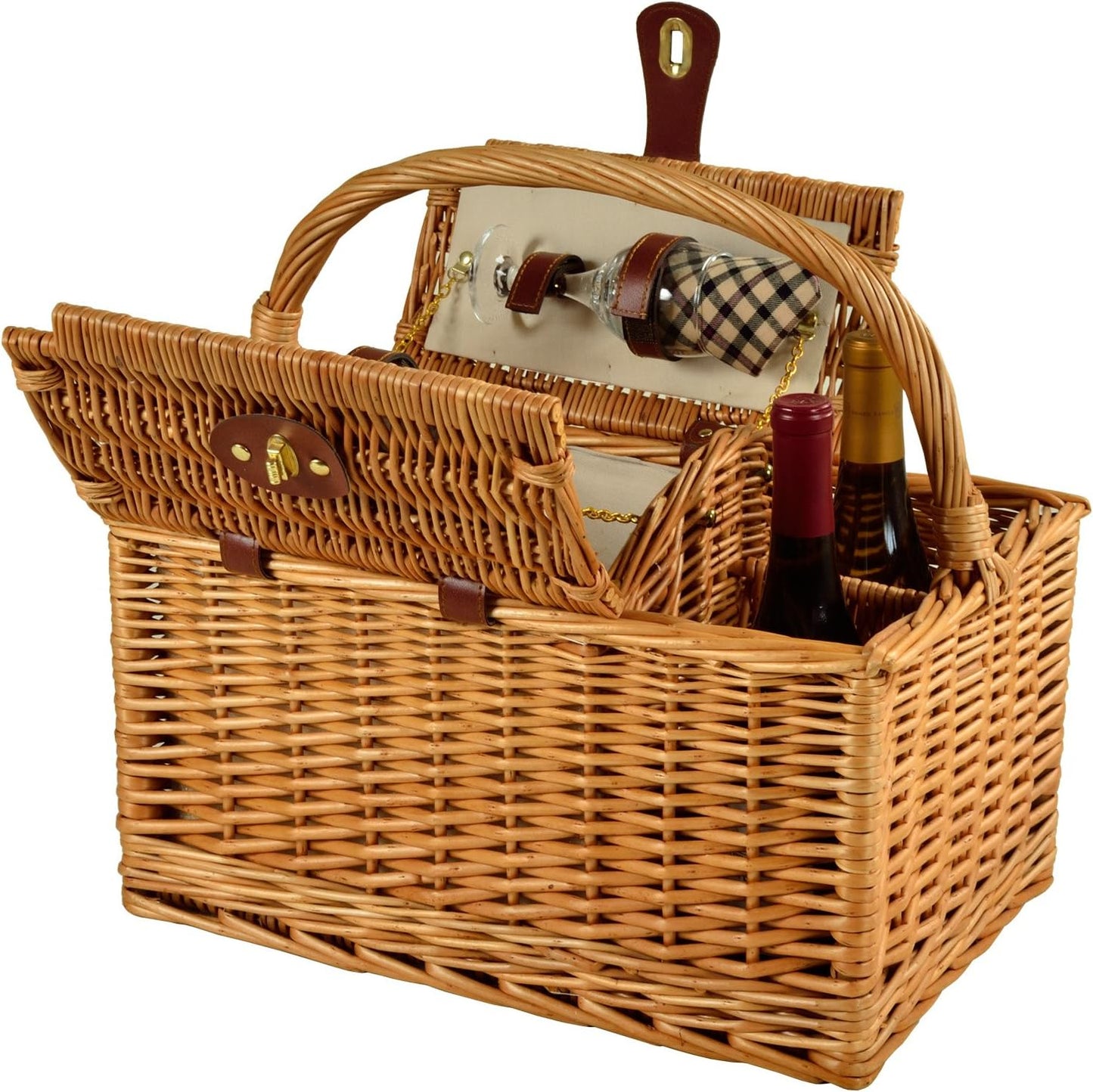 Picnic at Ascot Vineyard Willow Picnic Basket with service for 2 - London Plaid