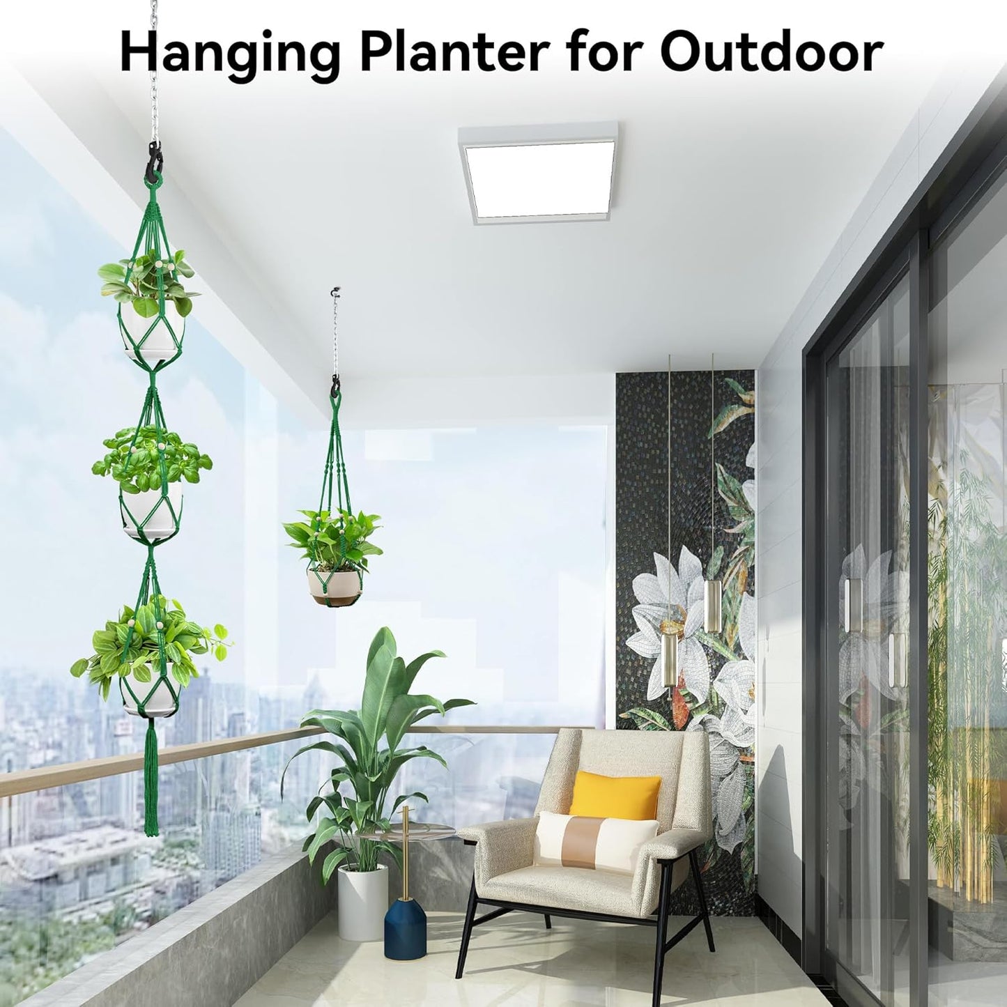 USLAI Macrame Plant Hanger Indoor Outdoor, Up to 4-15 inch Pot, Heavy 20lb Planters, Extra Long Strong Hanging Planter Basket Holder, Boho Home Decor, 35+72 Inch, Green (POTS NOT Included)