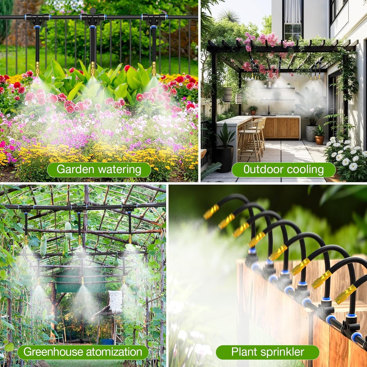 Mixc 100Ft 1/4" Drip Irrigation System,2025-Upgrade Garden Irrigation Kit with 16pcs Adjustable Copper Nozzles,Automatic Atomizing Watering System for Outdoor,Raised Bed,Potted Plant,Lawn,Greenhouse