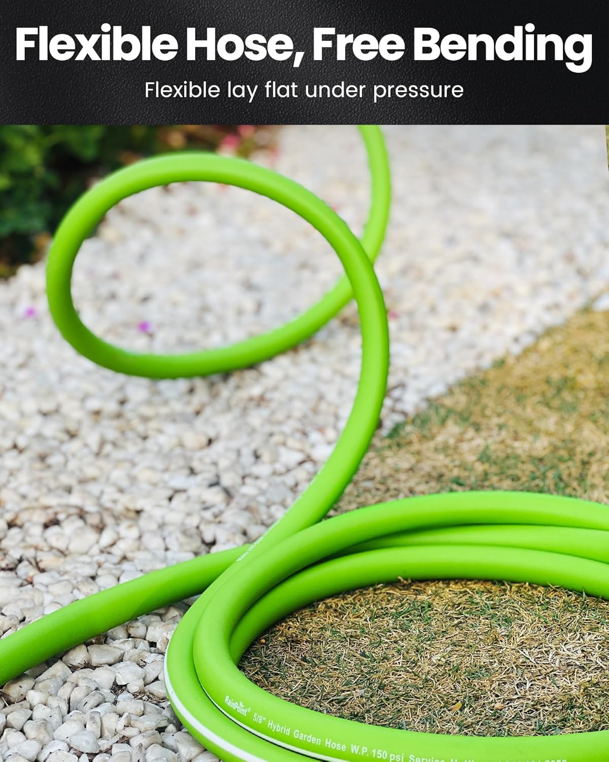 RAINPOINT Garden Hose 75ft - Flexible Heavy Duty Water Hose with Swivel Handle - Lightweight, Hybrid Rubber, 5/8", Male to Female