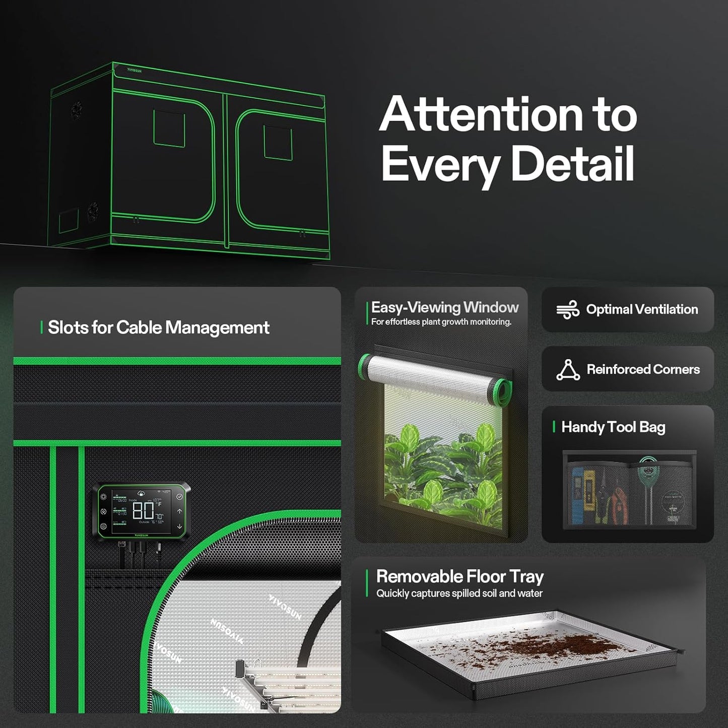 VIVOSUN S105 10x5 Grow Tent, 120"x60"x80" High Reflective Mylar with Observation Window and Floor Tray for Hydroponics Indoor Plant for VSF6450