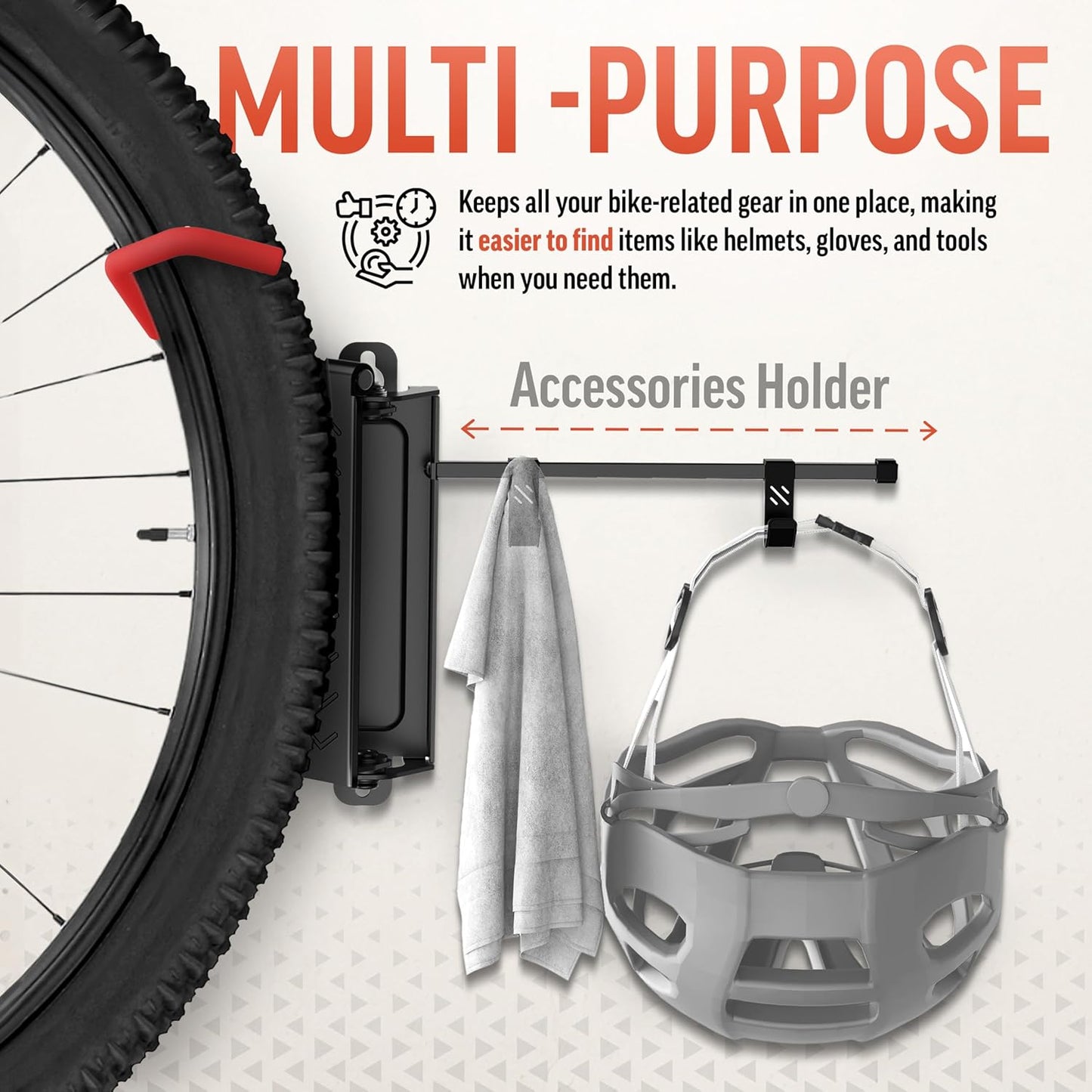 STELLARMOUNTS Bike Wall Mount - Wheel Hook Bracket - Industrial Class Bikcycle Rack Holds Up to 77 lbs - Secure Bike Storage Can be Mounted on Indoor/Outdoor Walls, Black/Red