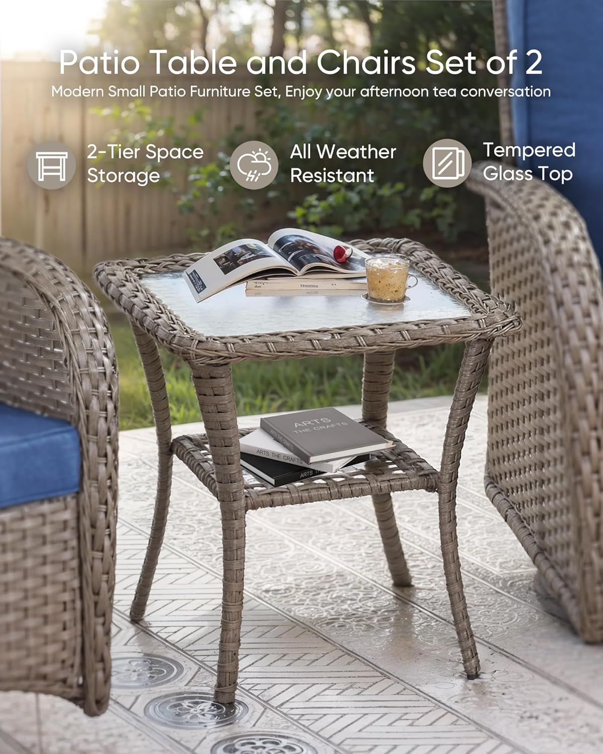 Outdoor Furniture-8 Piece Wicker Patio Furniture Set with Patio Swivel Chair Wicker Rattan Couch with Outdoor Rocking Chair Patio Conversation Set for Deck Lawn Porch Balcony Poolside-Grey/Blue