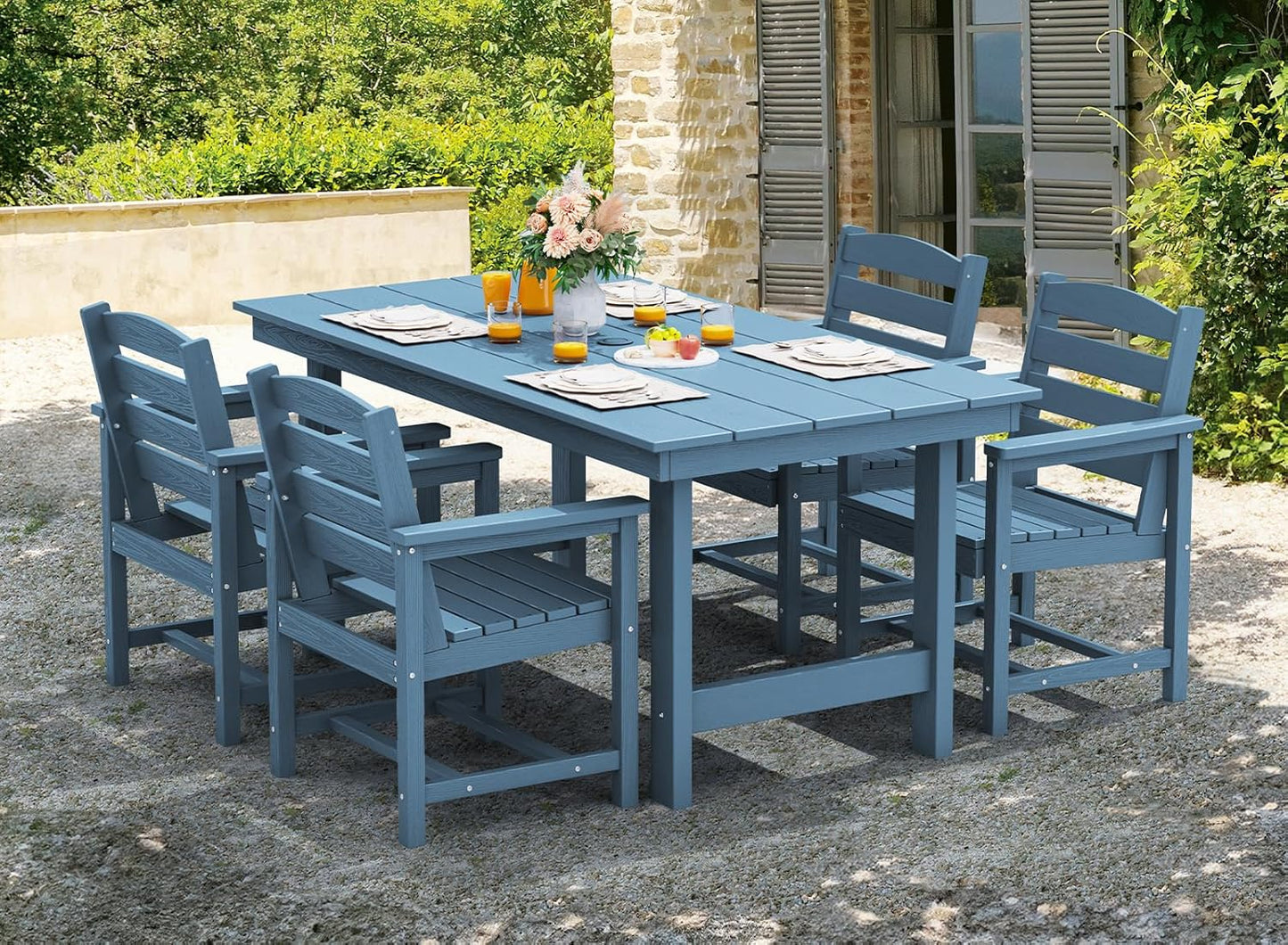 SERWALL Patio Dining Chair Set of 2,All Weather HDPE Outdoor Dining Chair, Blue