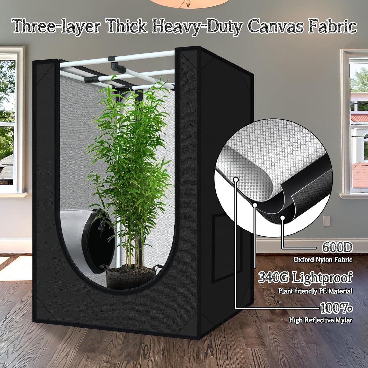 zazzy Grow Tent, 24"x24"x36" Hydroponic Mylar Grow Tent Reflective Garden Growing Dark Room with Observation Window, Removable Floor Tray and Tool Bag for Indoor Plant Growing 2'x2'