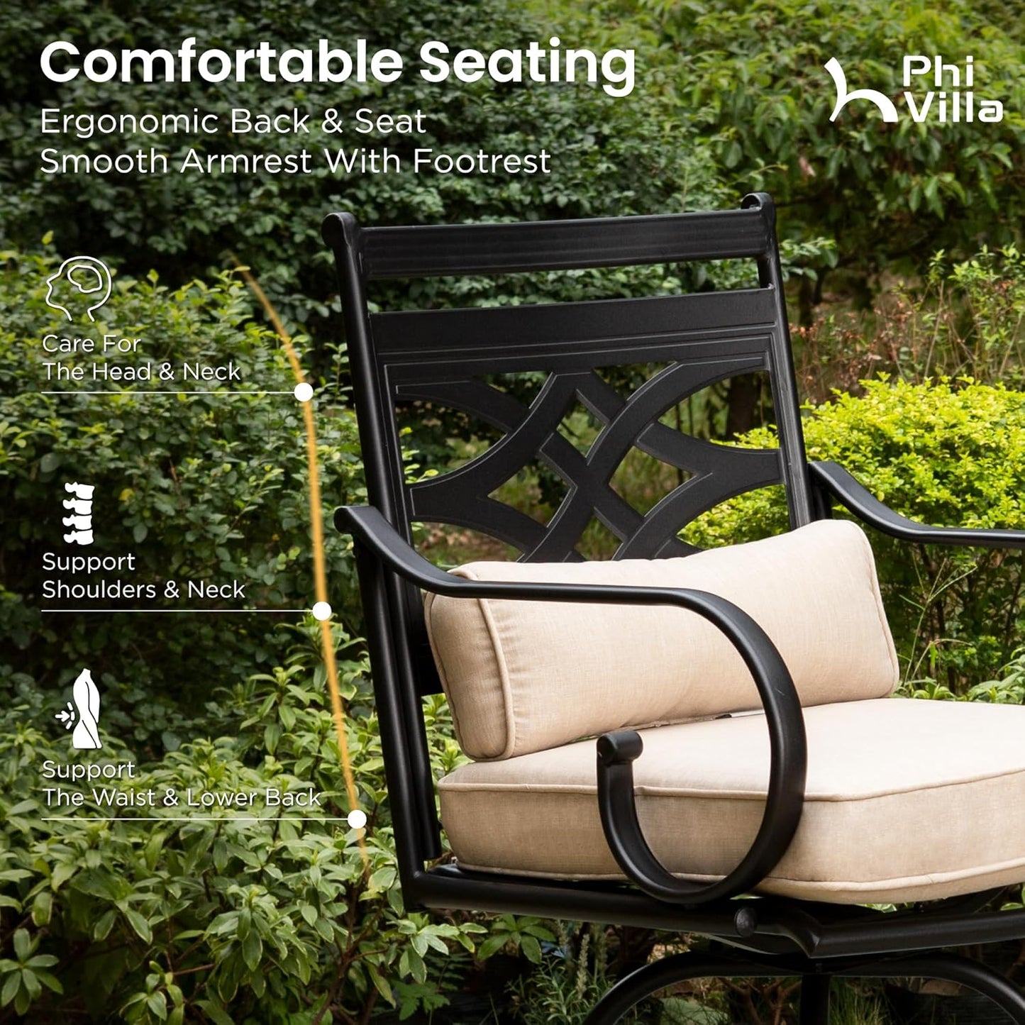 PHI VILLA Outdoor Swivel Bar Stools Set of 8,Patio Counter Height Bar Chairs with Back and Armrest,Metal,Black