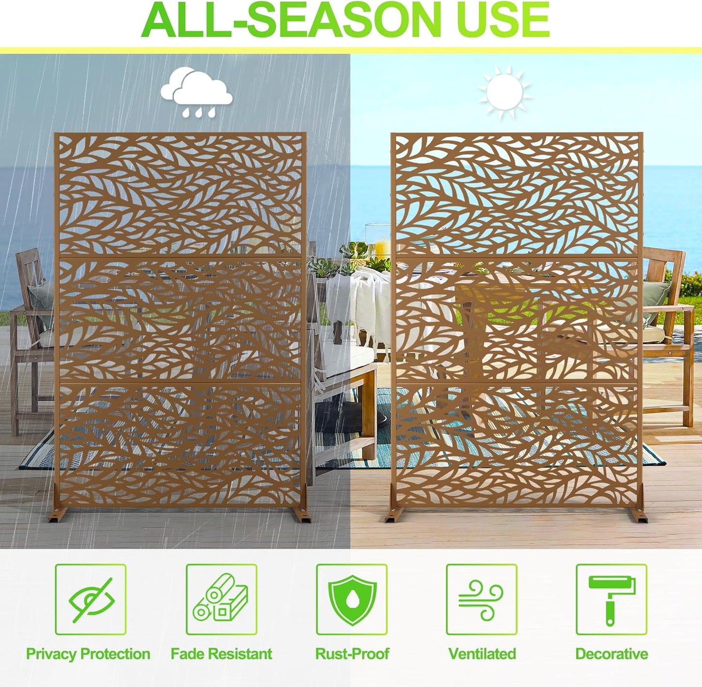 Outdoor Privacy Screen,72" H×47" W Metal Privacy Screen, Freestanding Privacy Fence Panels for Patio