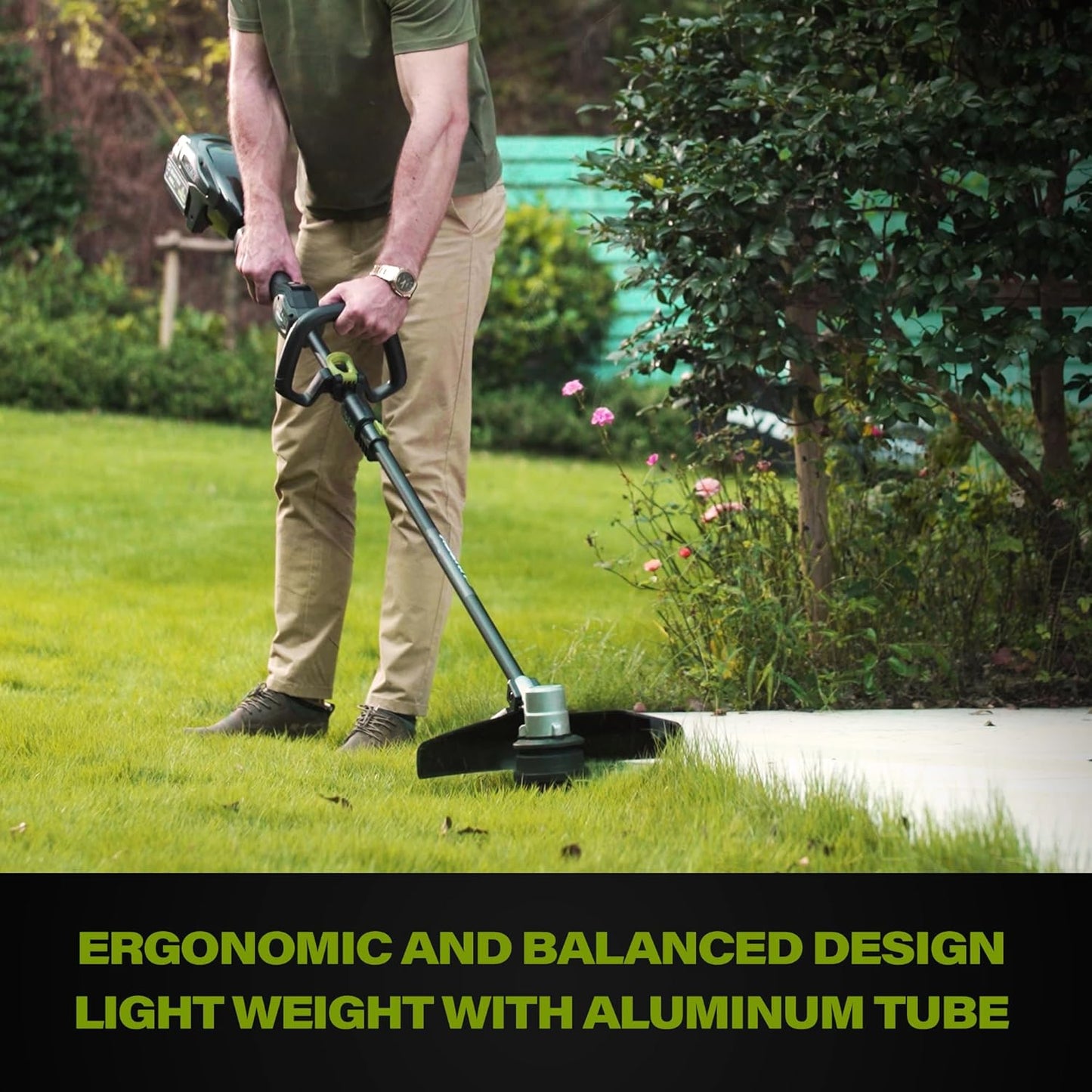 SUNTEK Electric String Trimmer Edger, 40V 15-Inch Brushless String Trimmer Cordless with 4.0Ah Battery and Fast Charger Included, 2-Speed Levels, Integrated Screen and APP Connection, Aluminum, Black