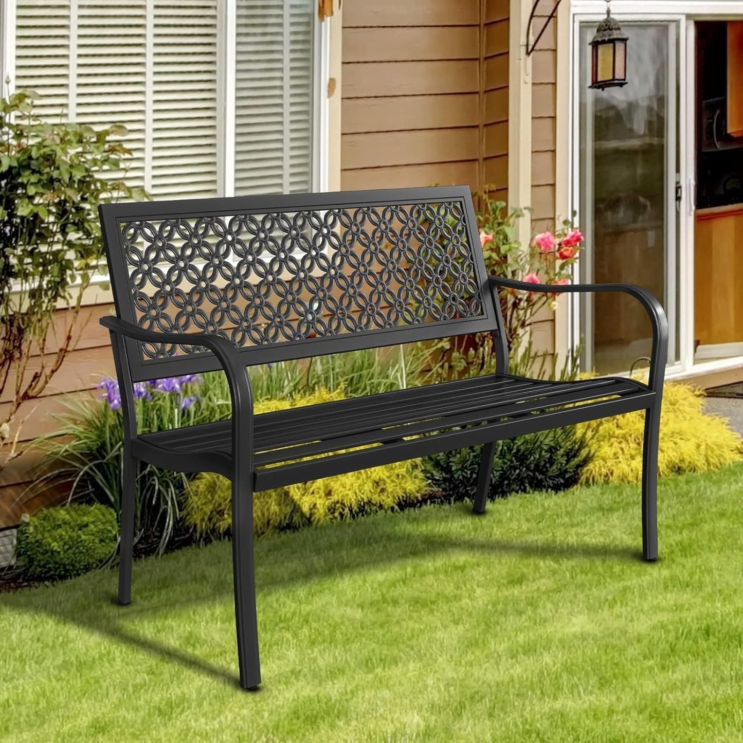 Grand patio 50" Outdoor Bench Garden Bench with Armrests Bench for Outdoors Lawn Yard Porch Black