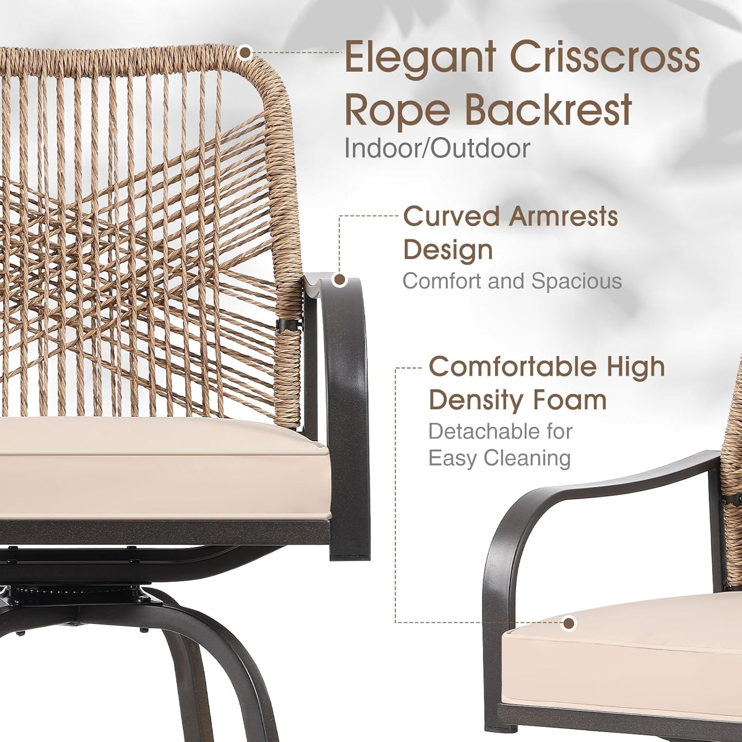 Outdoor Bar Stools Set of 2, Patio Swivel Counter Height Rattan Bar Stools, Patio Wicker Bar Swivel Chairs with Cushion, Outdoor Pool Bar Chairs for Backyard Garden Balcony w /360 Rotation