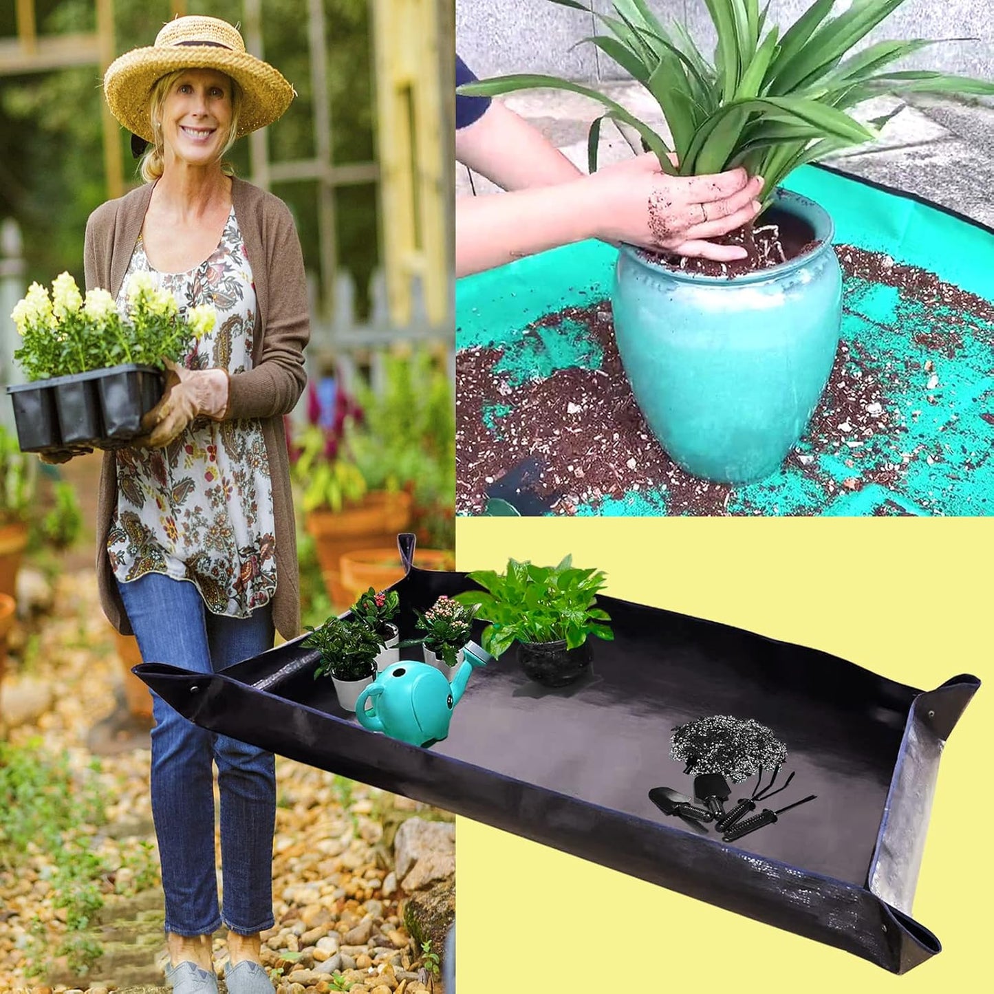 BIUWING 2 PCS Large Repotting Mat for Plant Transplanting and Mess Control, 43" X 29" Thickened Foldable Waterproof Plant Potting Tray, Portable Potting Mat Gardening Tray for House Plants Succulents