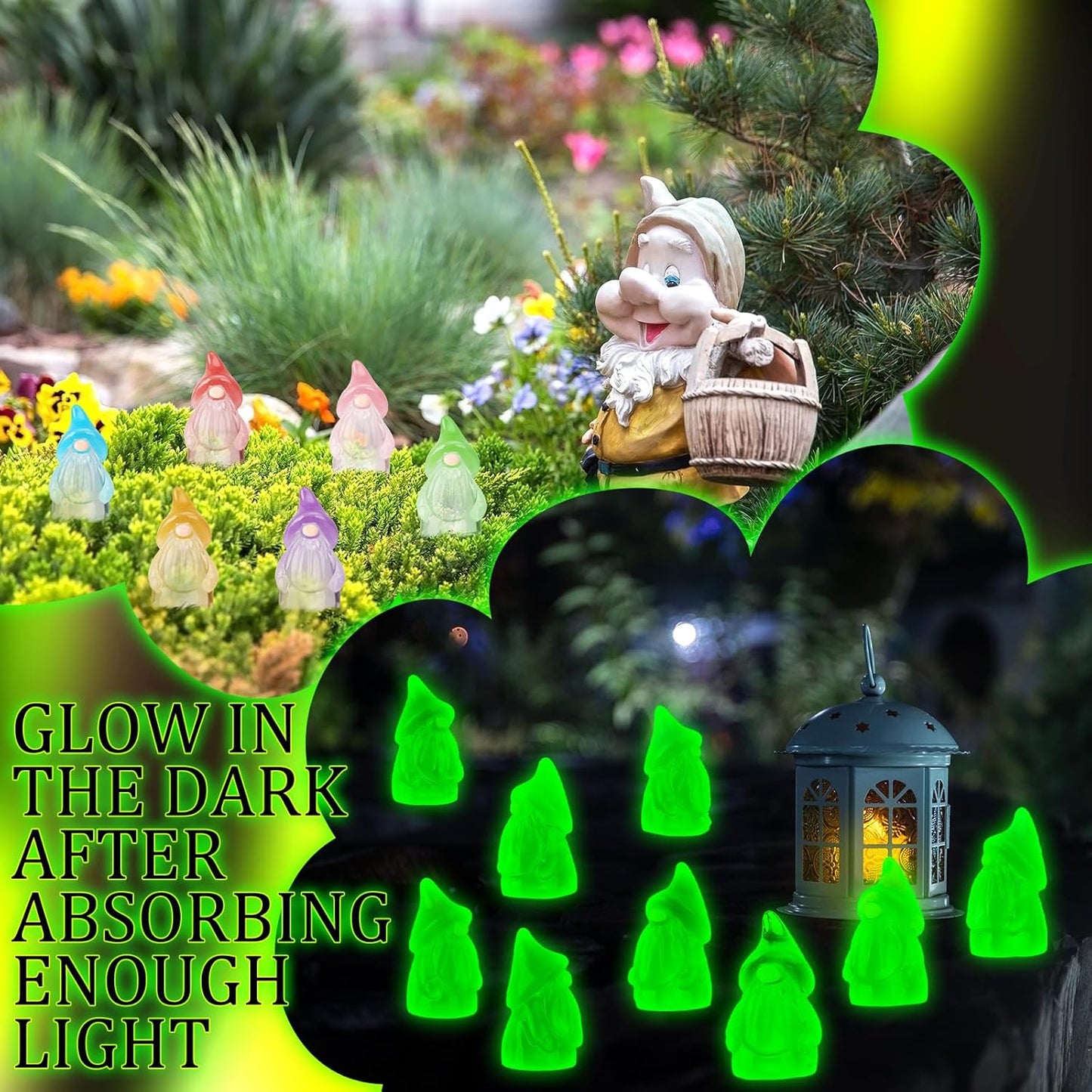 120 Pcs Mini Resin Luminous Gnomes Bulk Tiny Fairy Resin Statues Glow in The Dark Small Gnomes Miniature Figurines for Landscape Outdoor Patio Yard Lawn Plant Pots Fairy Decor (Classic)