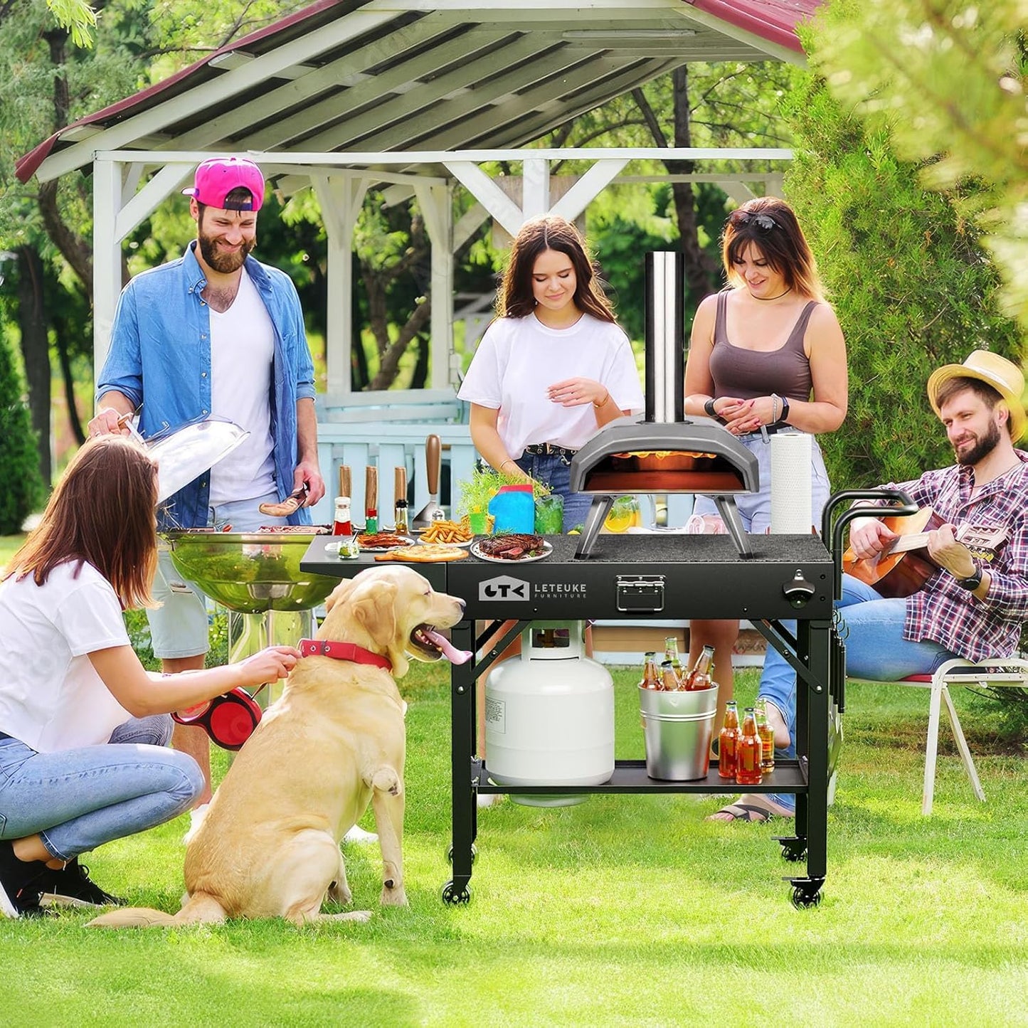 Leteuke Grill Cart for Blackstone Griddle, Portable Outdoor Grill Table, Foldable Cart Table with Wheels for Ninja, Griddle Stand Fit 17 Inch Or 22 Inch, BBQ Prep Tables with Seasoning Tray