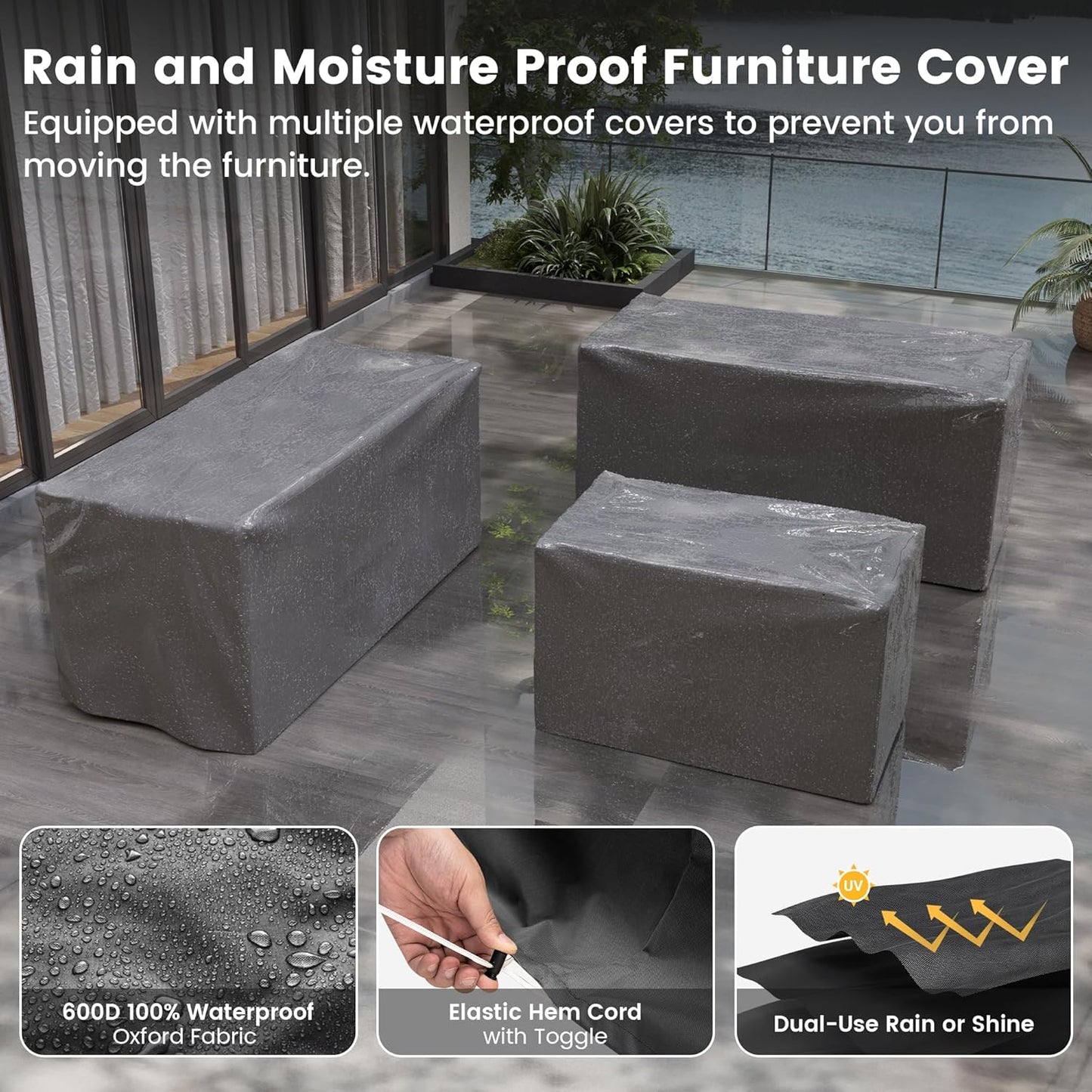 UDPATIO Patio Furniture Set with Fire Pit Table, 8 Inch Armrest Outdoor Sectional Sofa, Wicker Outdoor Furniture Conversation Sets with Waterproof Cover for Backyard Deck(Grey/Navy Blue)