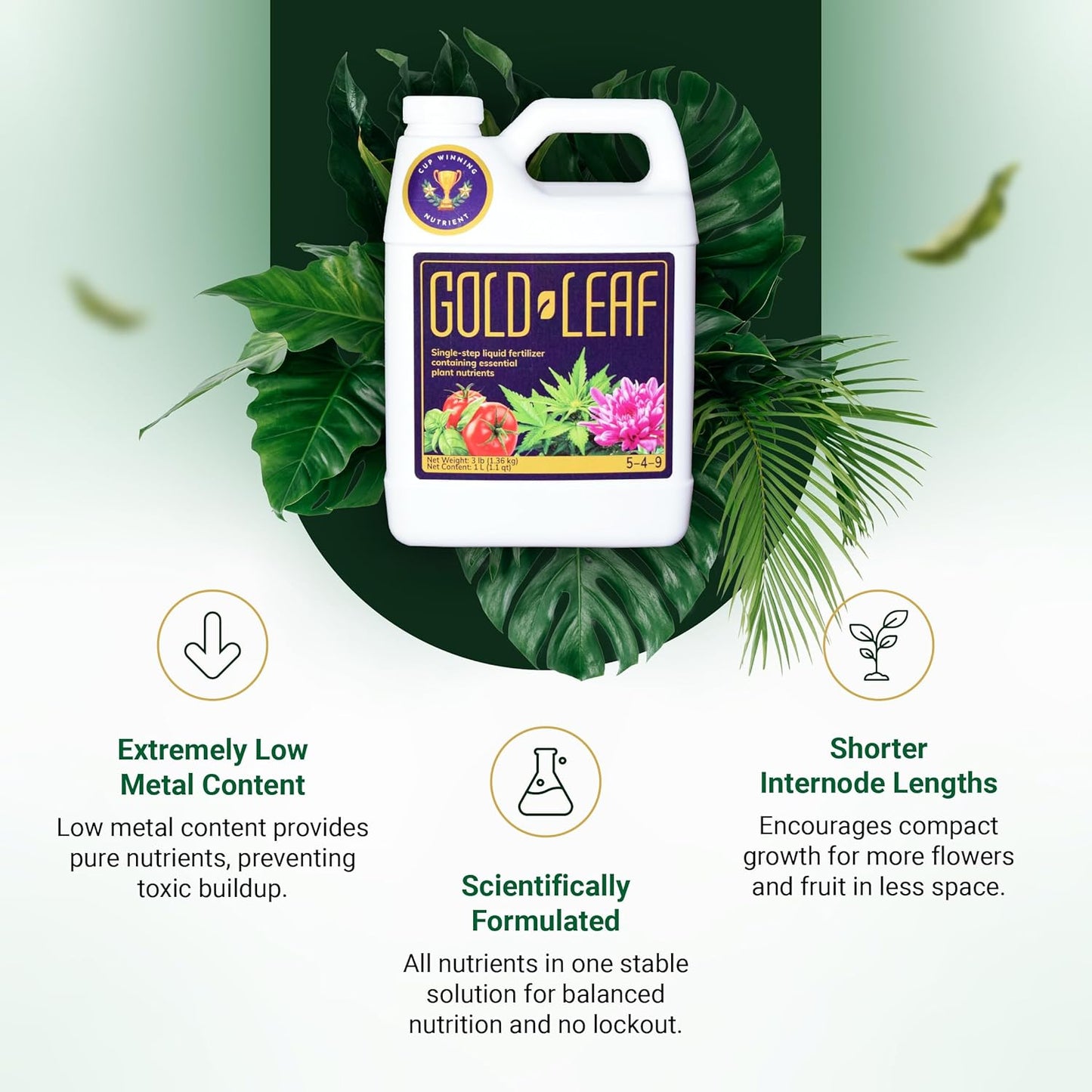 1L Gold Leaf All-in-One Liquid Fertilizer – pH Balanced, Instantly Dechlorinates, No Additives Needed – for Soil, Hydroponics & Coco – Bigger Blooms, Higher Yields, Complete Plant Nutrition