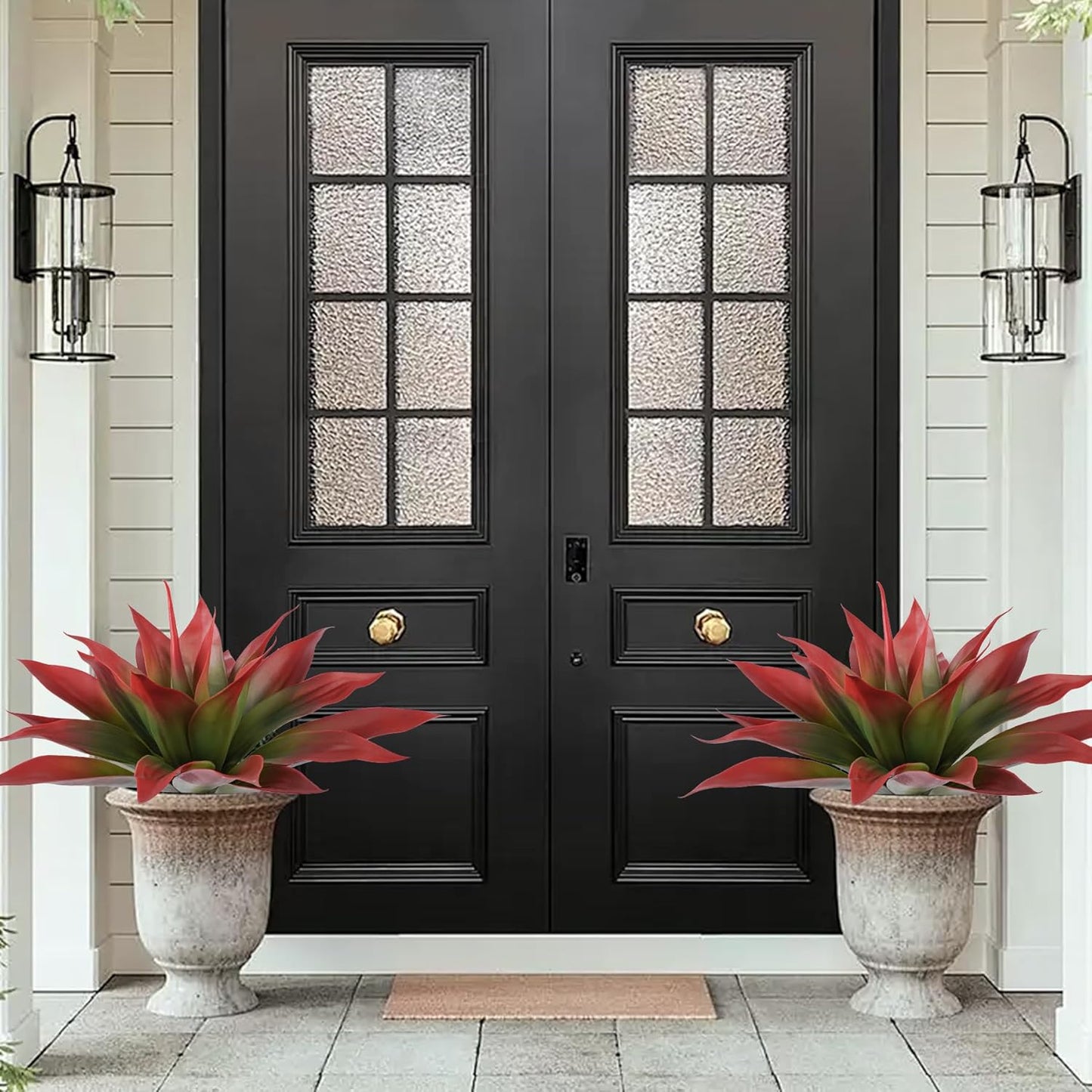 Artificial Agave Plants,Large UV Resistant Fake Agave Planters for Indoor and Outdoor Decorating Tropical Plant Succulents Greenery Indoor Decor (2Pack,22" Red)