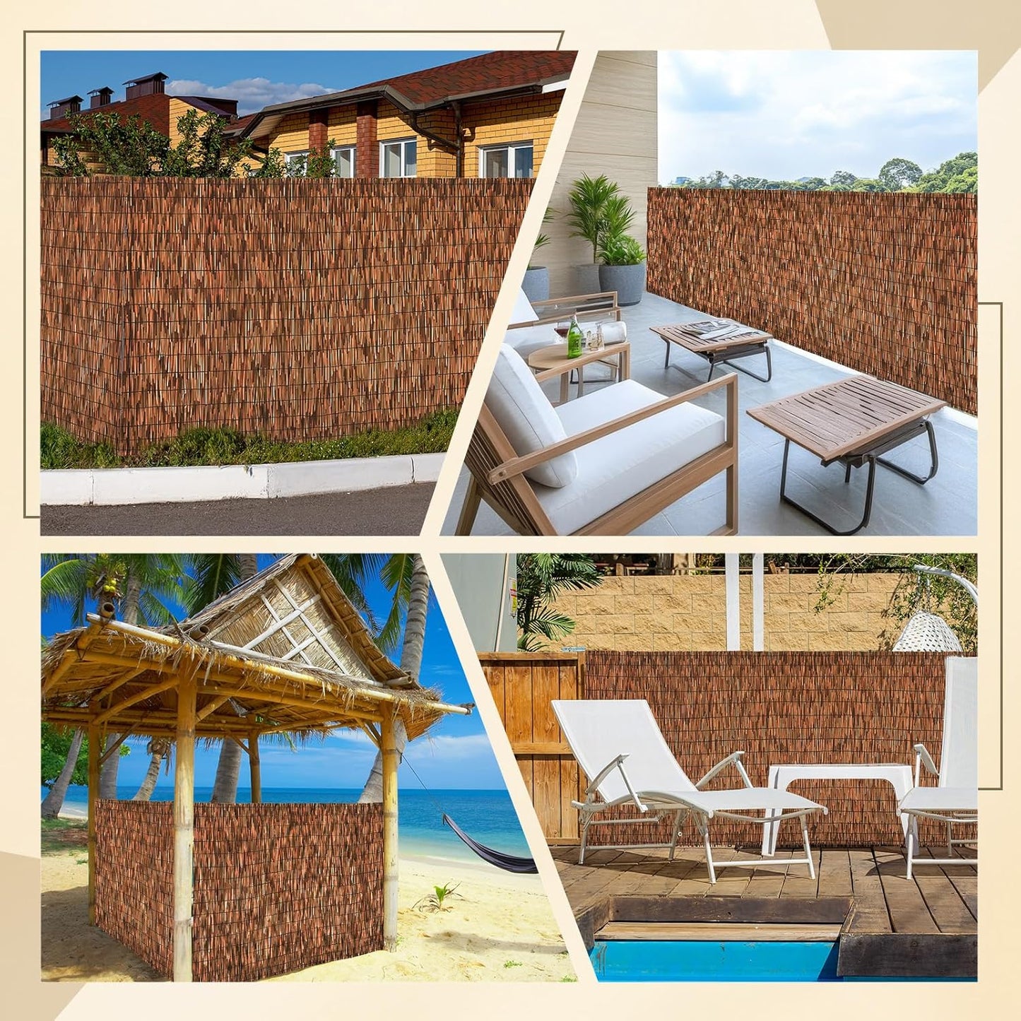 Brown 5.6FT X 16.4FT Reed Fencing Roll, Balcony Privacy Reed Shade Bamboo Fencing Garden Fence Border, Wind Block Sunshade Fence Screen for Outdoor Yard Patio Flower Bed Edge