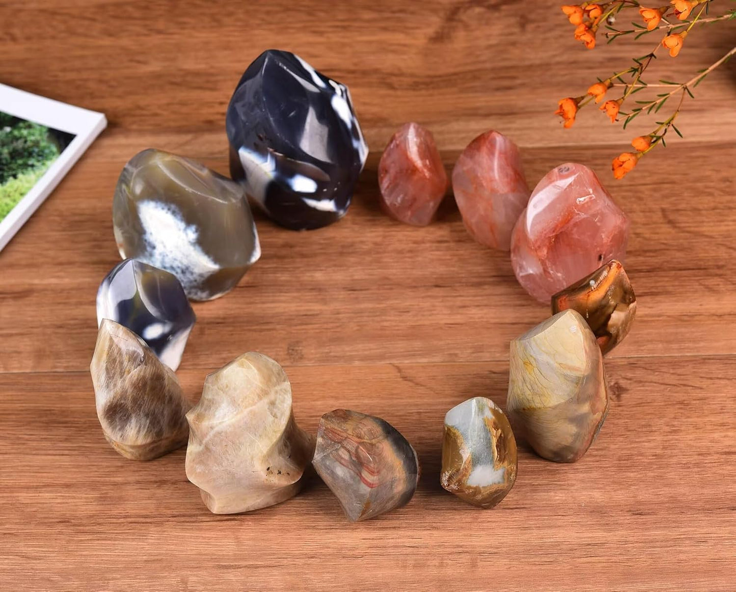 AMOYSTONE Red Hematoid Flame Shaped Stone Towers Obelisk Natural Healing Crystal Quartz Reiki Energy Decoration Home Office Small 1.0LBS