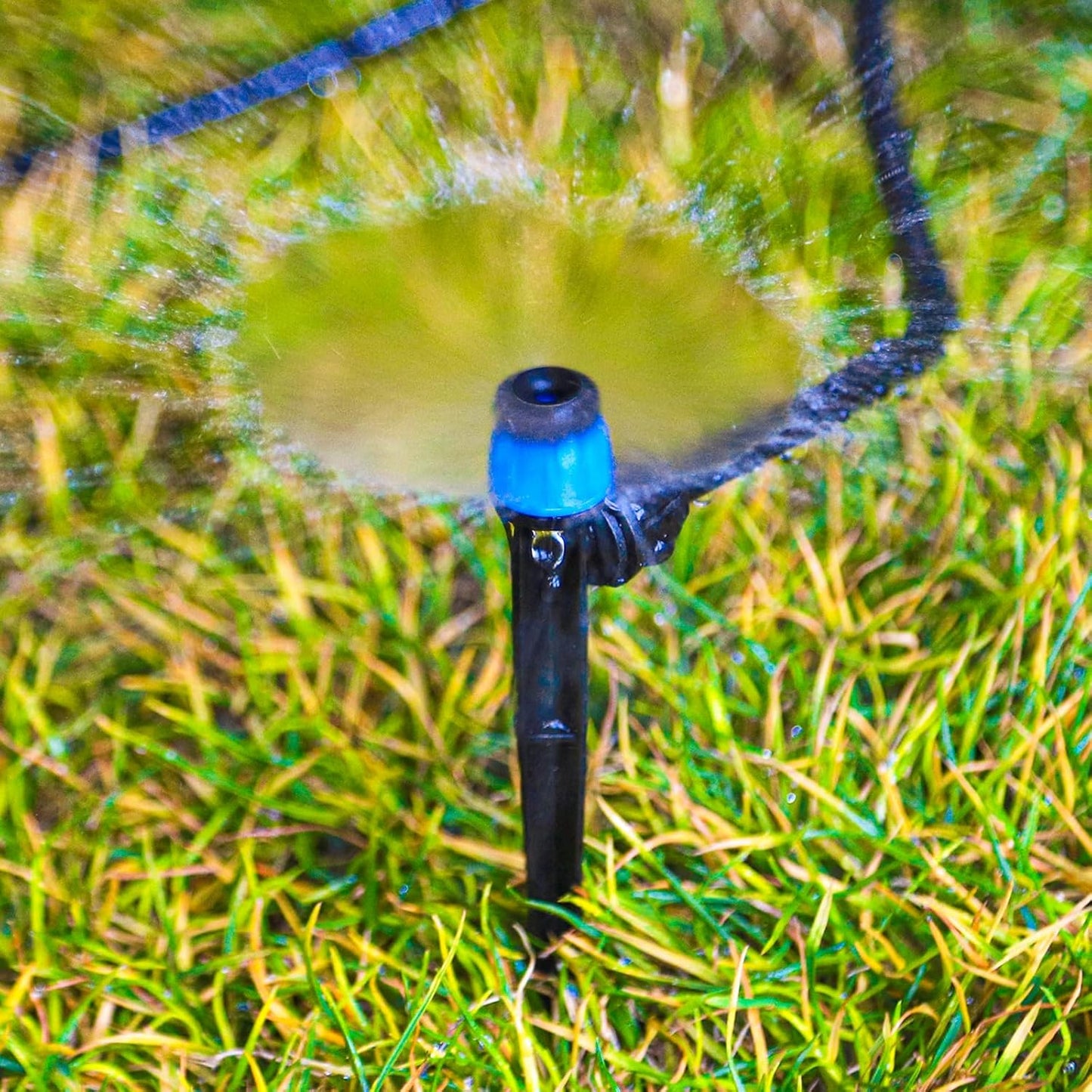 50 Pieces Drip Irrigation Emitters, Adjustable 360 Degree Drip Vortex Emitters on 5" with Stake for 1/4" Drip Irrigation Tubing Irrigation Fan Shape Drippers for Garden Watering System