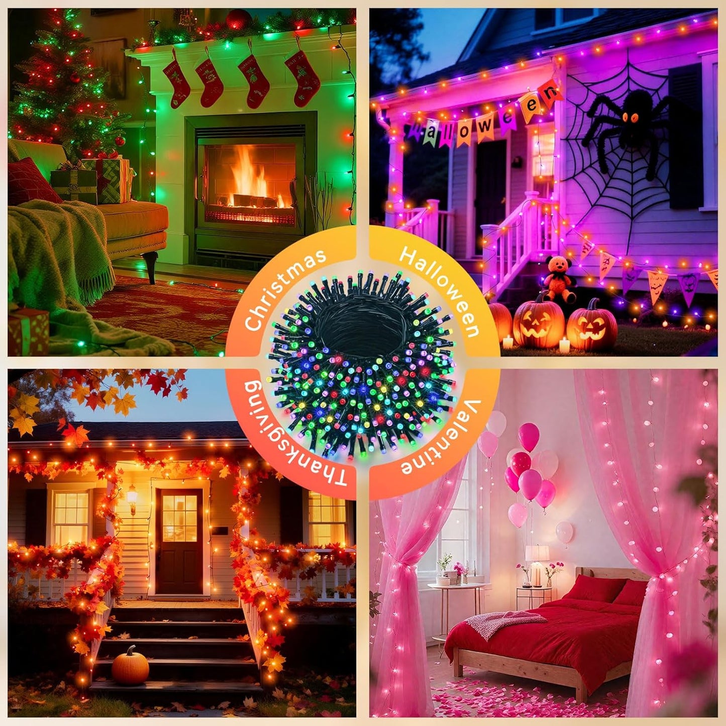 LitHome 164ft 500Led Color Changing String Lights with Remote,35 Colors RGB Christmas Lights with Timer,Dimmable Halloween String Light Outdoor Plug in,Xmas Tree Light Indoor for Fall Party Decor