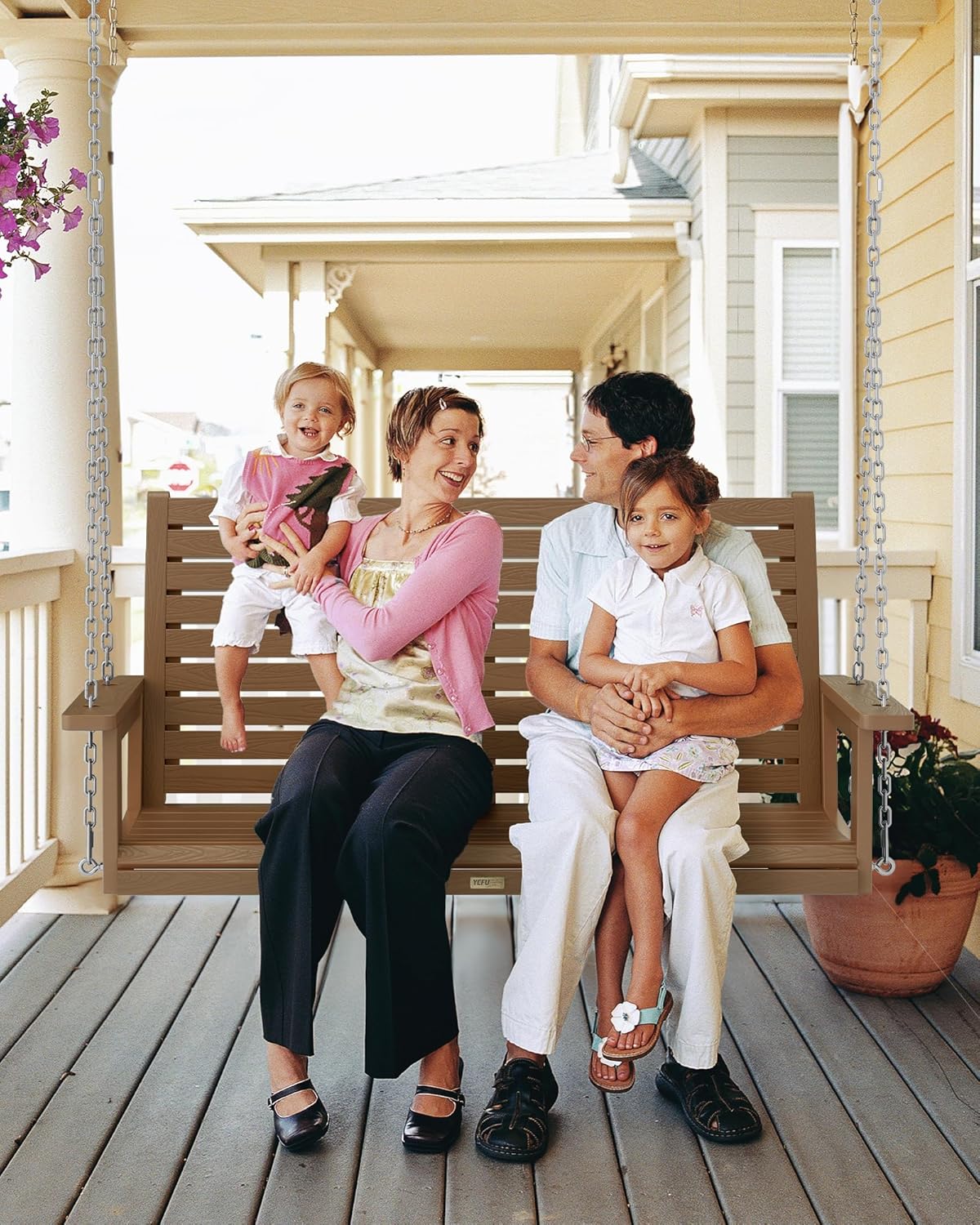 YEFU Hanging Porch Swing Outdoor,2-Seat Patio Swing Bench,All-Weather Swing Chair with Hanging Chains,Look Like Real Wood,for Garden and Courtyard,660LBS Weight Capacity,4FT,Teak