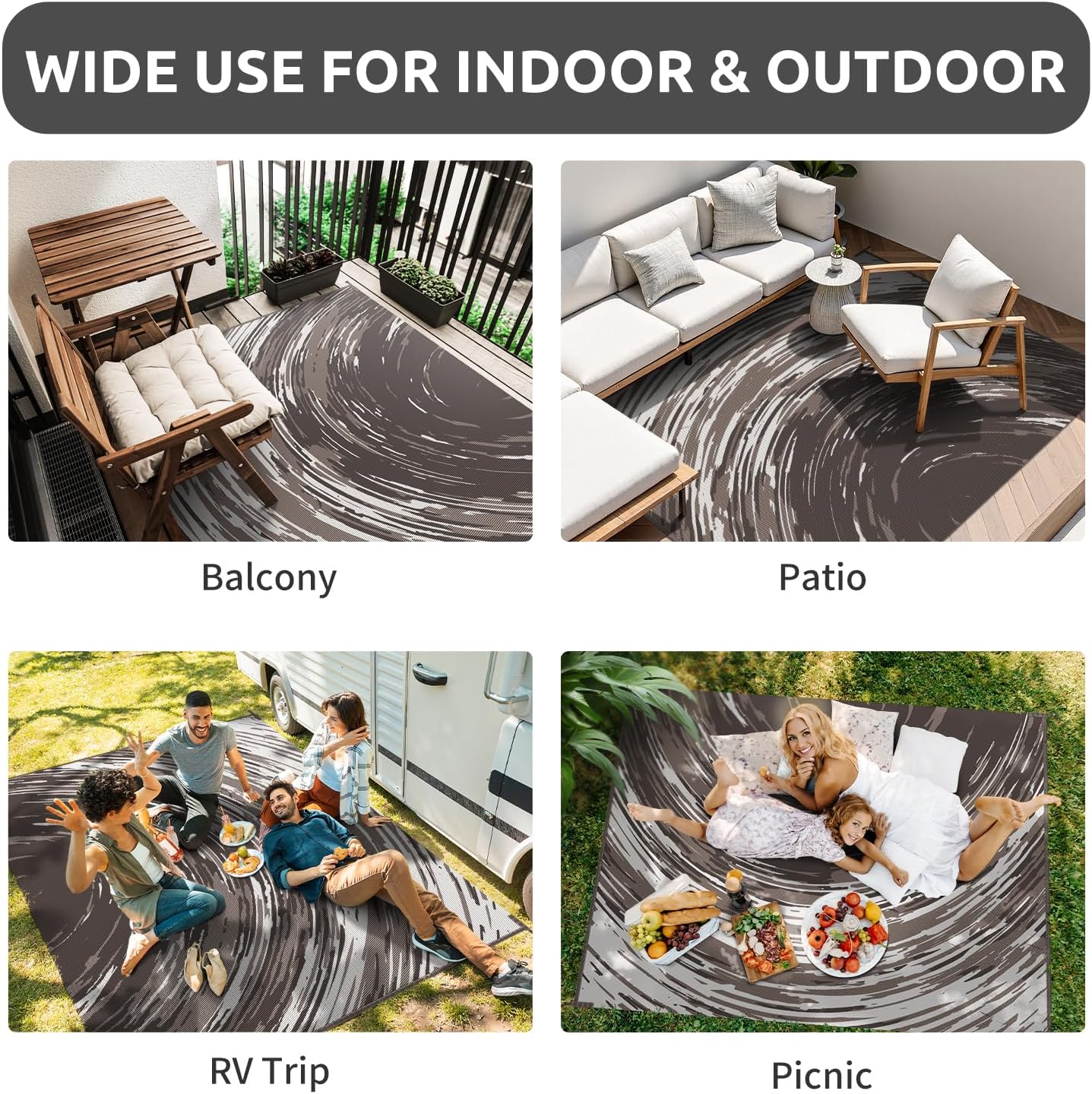 COCOER Modern Outdoor Rug 8x10 Reversible-Waterproof Outdoor Patio Rug-Quick Dry Outdoor Area Rugs Indoor Outdoor Rugs-Outside Rug Patio Decor for Porch Deck Balcony Backyard