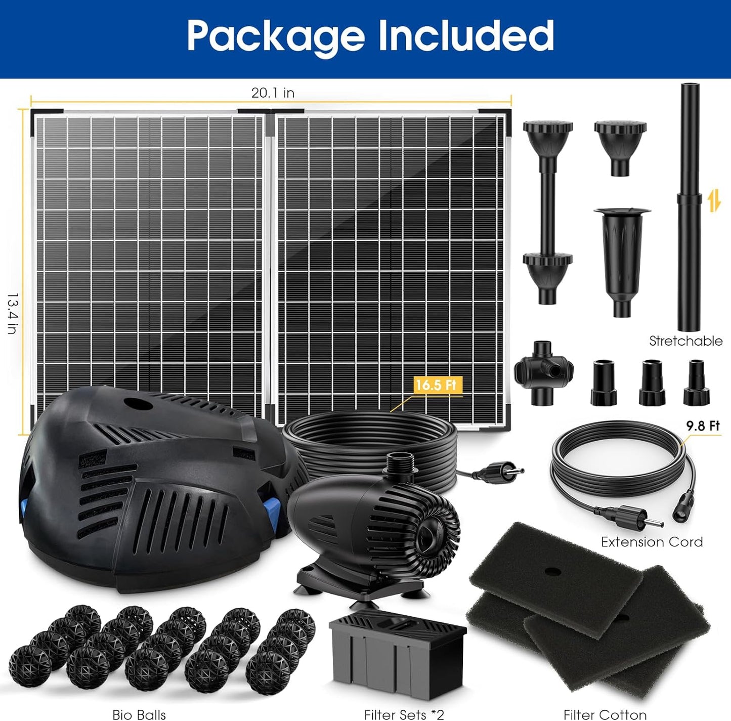 Antfraer 70W Solar Pond Filter with Water Pump, Solar Fountain Pump with Pond Filter with Water Shortage Protection, 17FT +10FT Cord For Fish Pond Garden Waterfall Clean & Clear