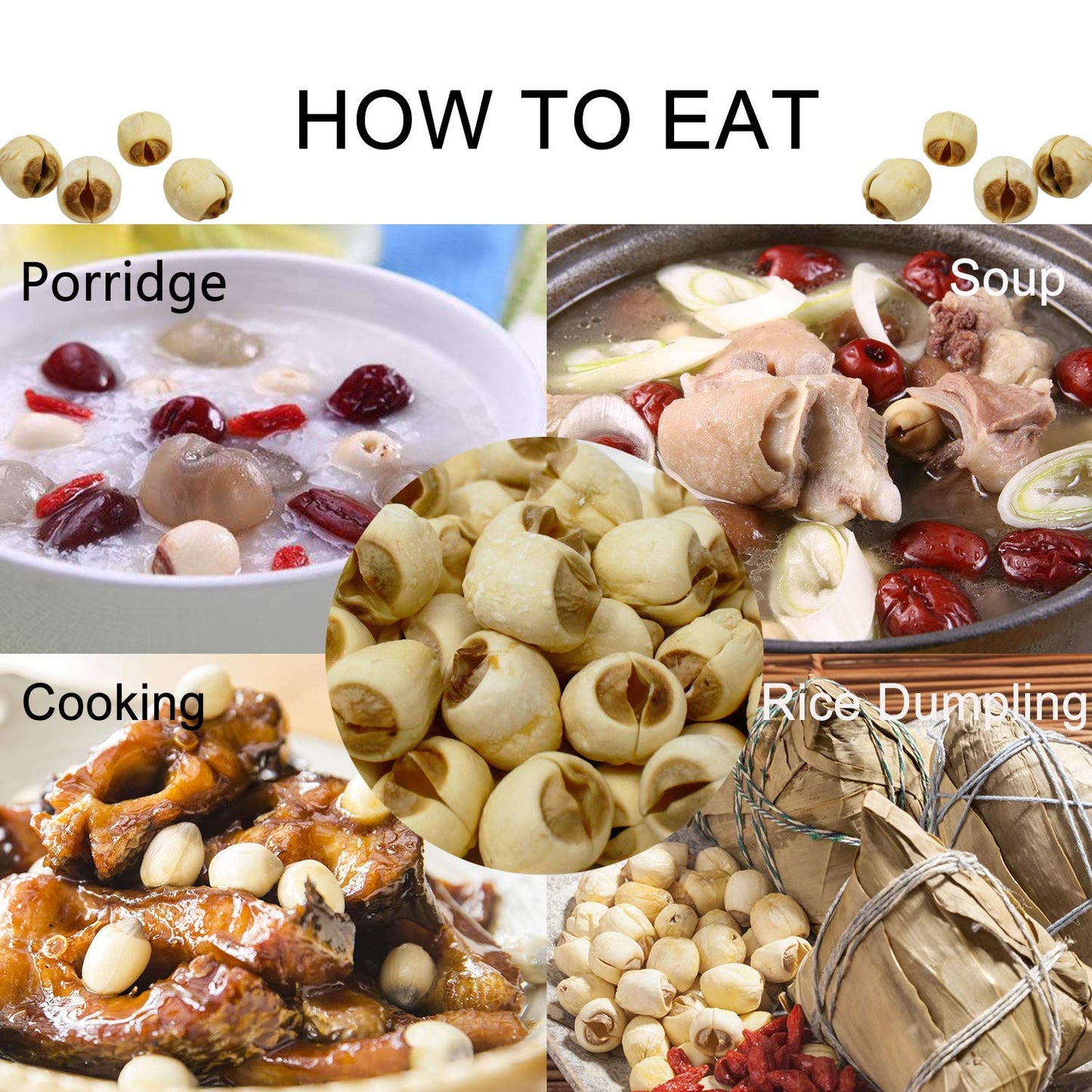 DOL Natural Dried Lotus Seeds Packed In USA 莲子干 16 Ounce, 100% Natural, Dried White Lotus Seeds Lian ZI, Rich In Methionine for Health, 白蓮子 for Herbal Tea Cooking Porridge and Soup Raw Material