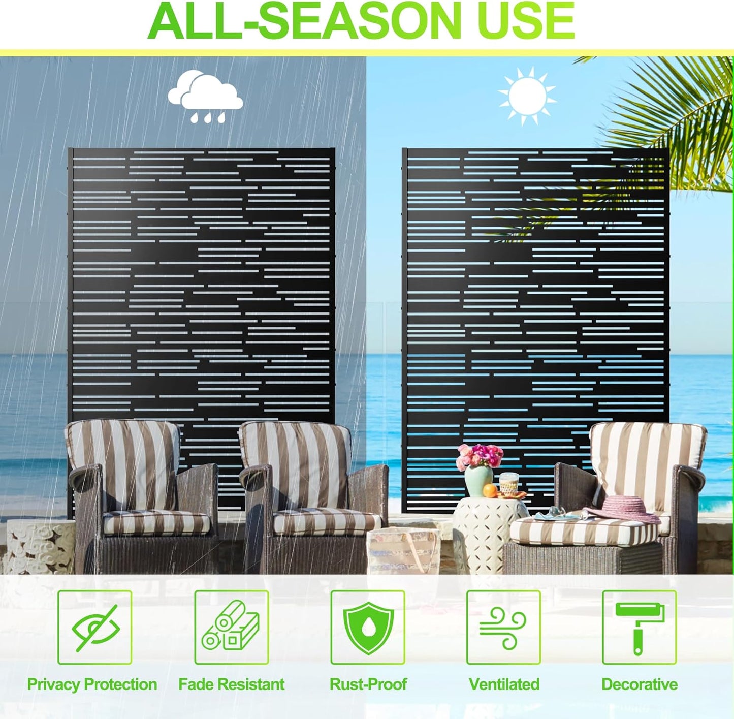 Outdoor Privacy Screen,72" H×47" W Metal Privacy Screen, Freestanding Privacy Fence Panels for Patio