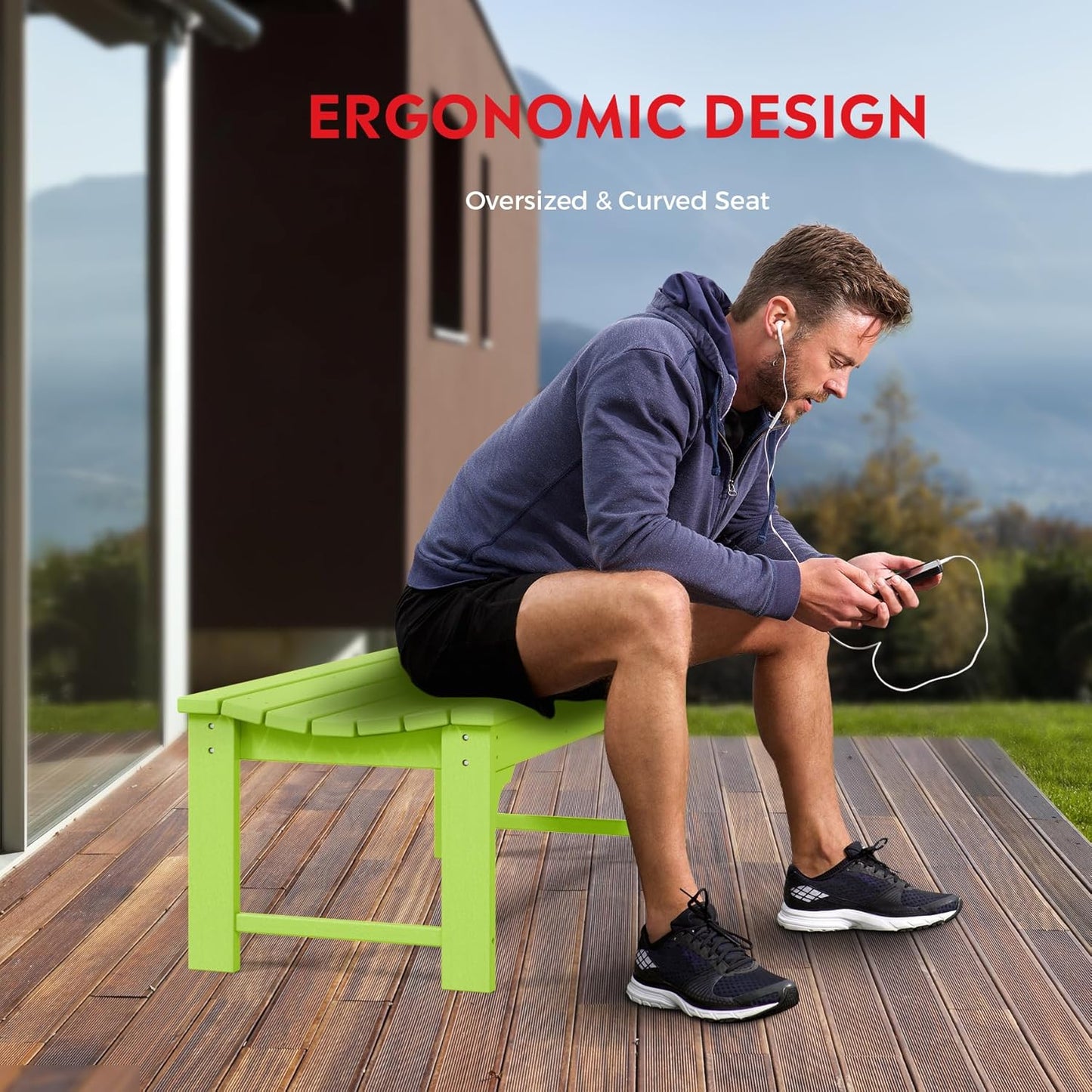 Outdoor Benches Weatherproof, All Weather Resistant Park Bench Poly Lumber Backless Garden Bench Seat for Entryway Front Porch, Lime