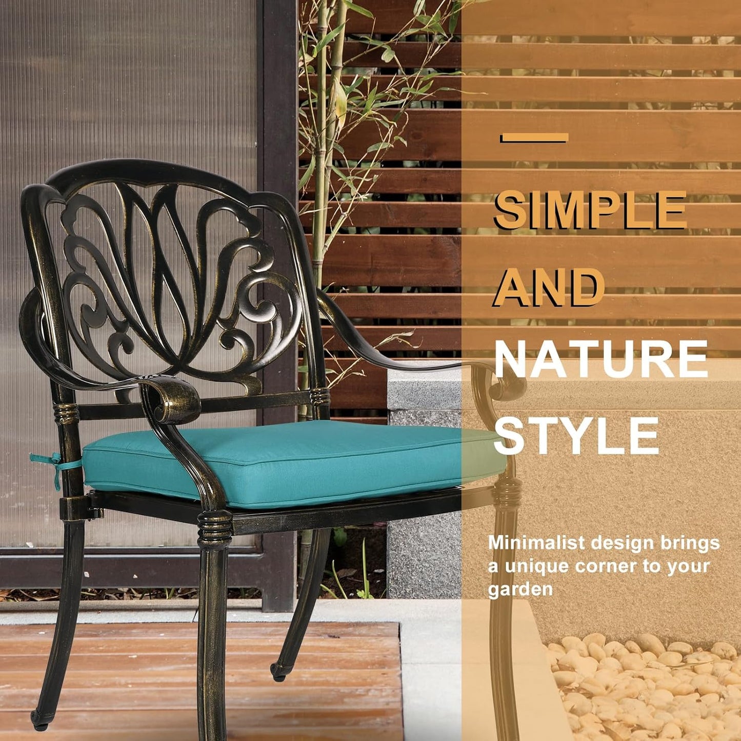 3-Piece Outdoor Patio Dining Set, All-Weather Cast Aluminum Patio Furniture Set for Backyard Garden Deck with 2 Cushioned Chairs and 31” Round Table, 2" Umbrella Hole, Ocean Blue