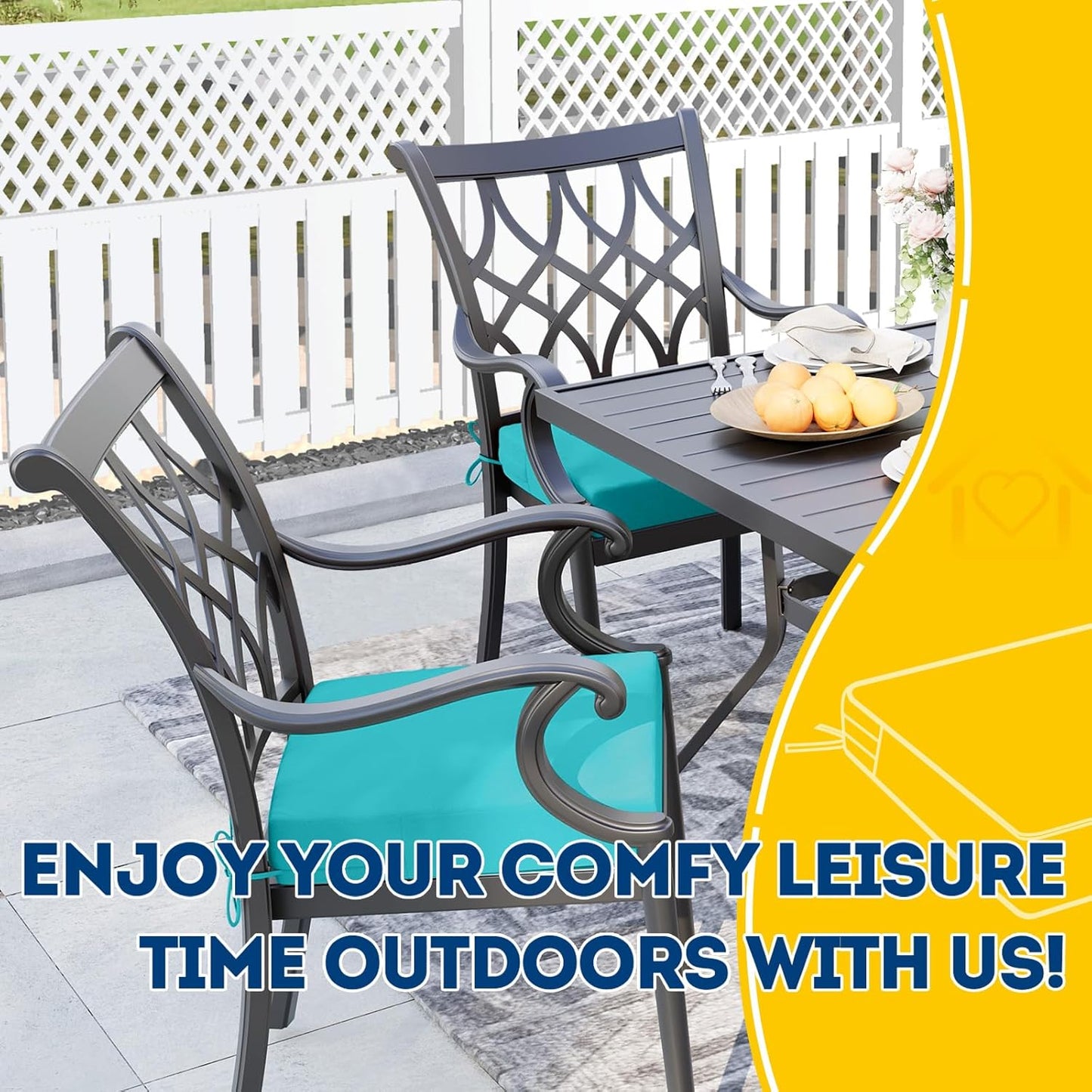 AAAAAcessories Outdoor Seat Cushions for Chairs, Waterproof, Fade-Resistant Patio Furniture Replacement Cushions, 20" x 18" x 3", Set of 2, Turquoise Blue