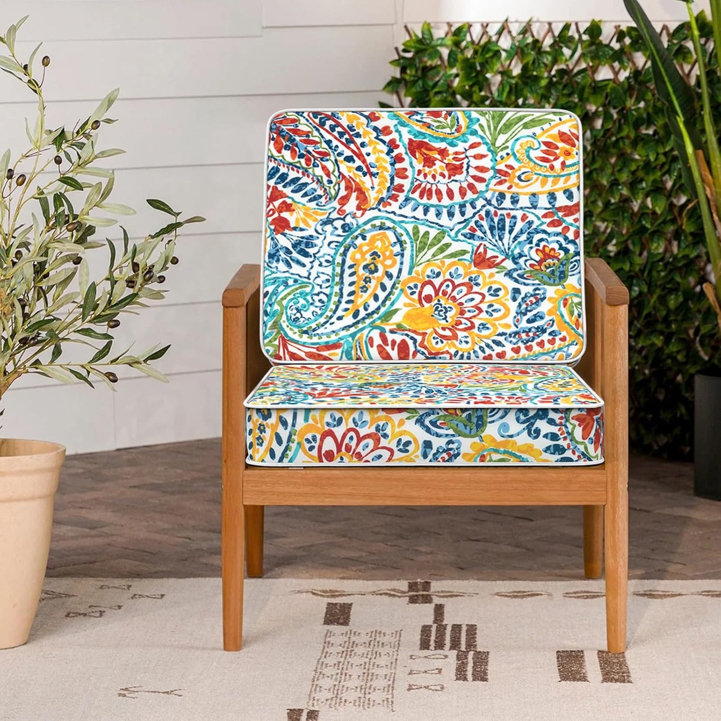 LVTXIII Patio Chair Cushions 22"x22"x3", Water-Repellent Outdoor Seat Cushions for Patio Furniture, Square Chair Pads with Ties for Home Garden Decoration, Set of 2, Paisley Multi
