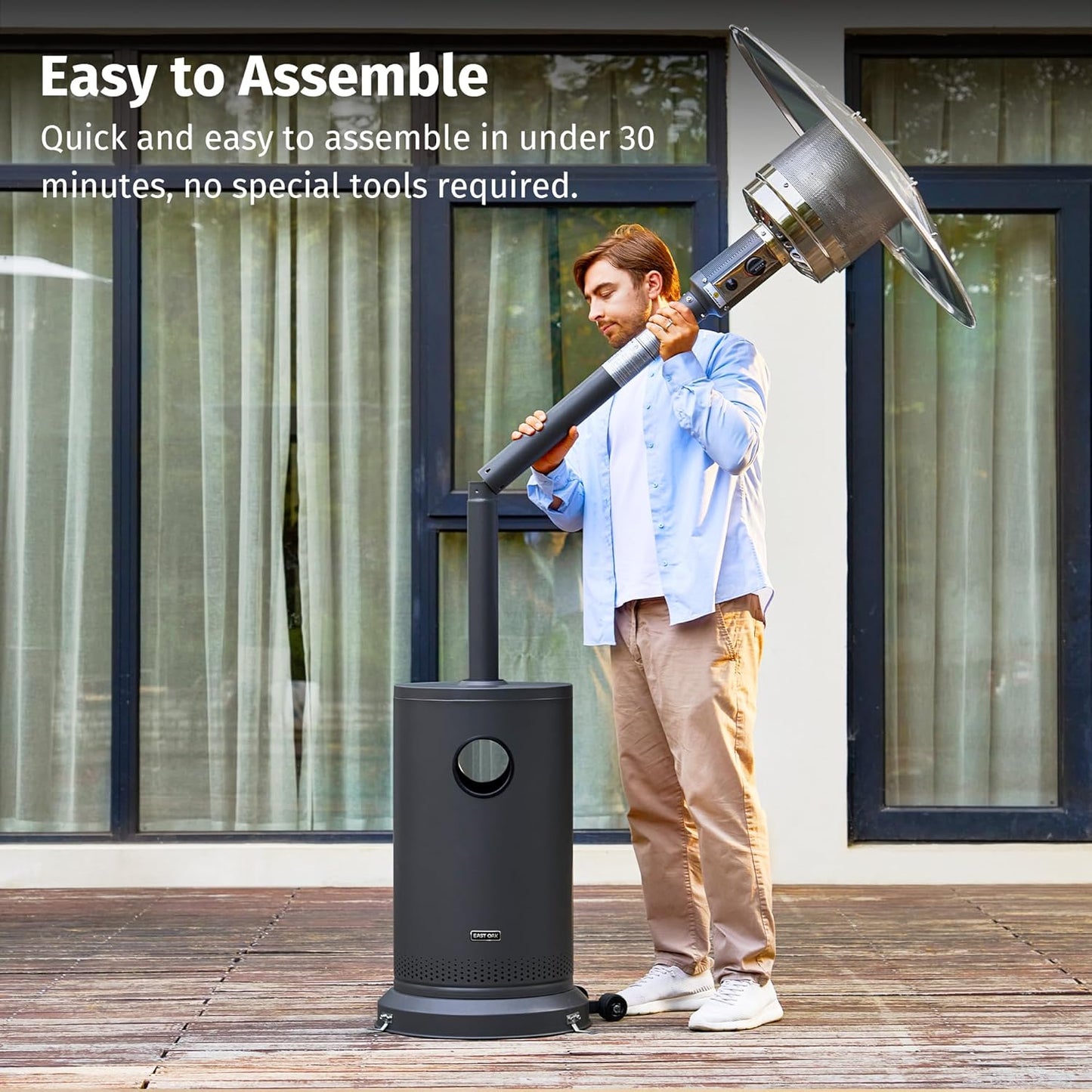 EAST OAK 55,000 BTU Propane Patio Heater with Round Table & Stainless Steel Burner, Outdoor Heater with Wheels, Ideal For Large Patios, Gardens, Outdoor Events, Commercial Use, Gray