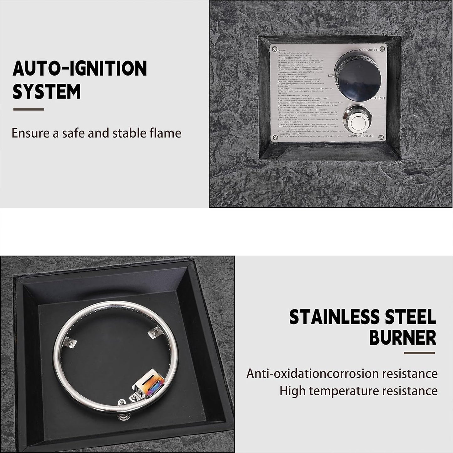 32" Outdoor Propane Fire Pit Table, Stone Fire Table Square Firepit w Glass Wind Guard(50,000 BTU), 2 Piece Slate Gas Fire Table in Deep Grey w Fire Glass, Rain Cover for Outside, Backyard