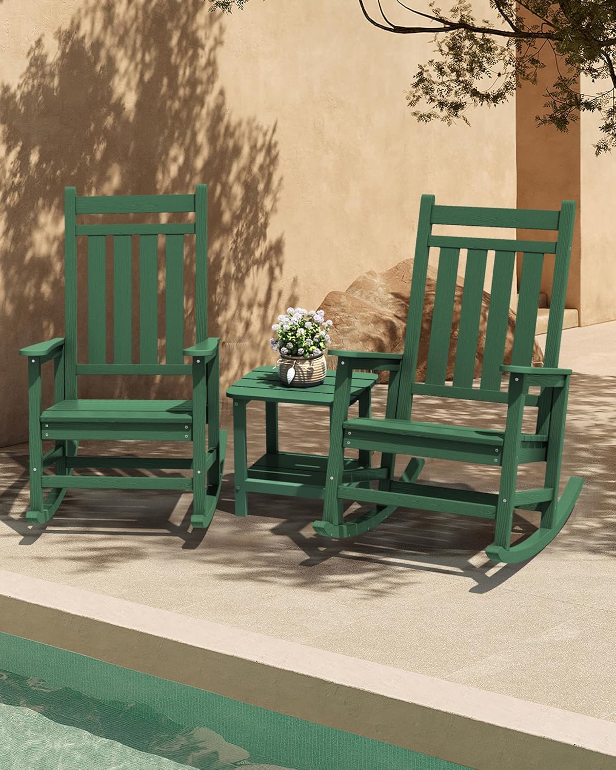 SERWALL Outdoor Rocking Chair Set of 2, HDPE Rocking Chairs for Adult, All Weather Porch Rockers for Lawn Garden, Green