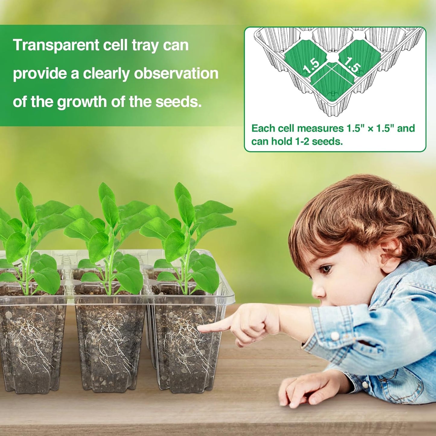 Bonviee 10 Packs Seed Starter Tray with Elevated Lid, 120 Cells Thicken Seed Starting Trays Kit with Adjustable Humidity Vent, Clear Cell Tray and Heightened Lids for Greenhouse & Gardens, Green