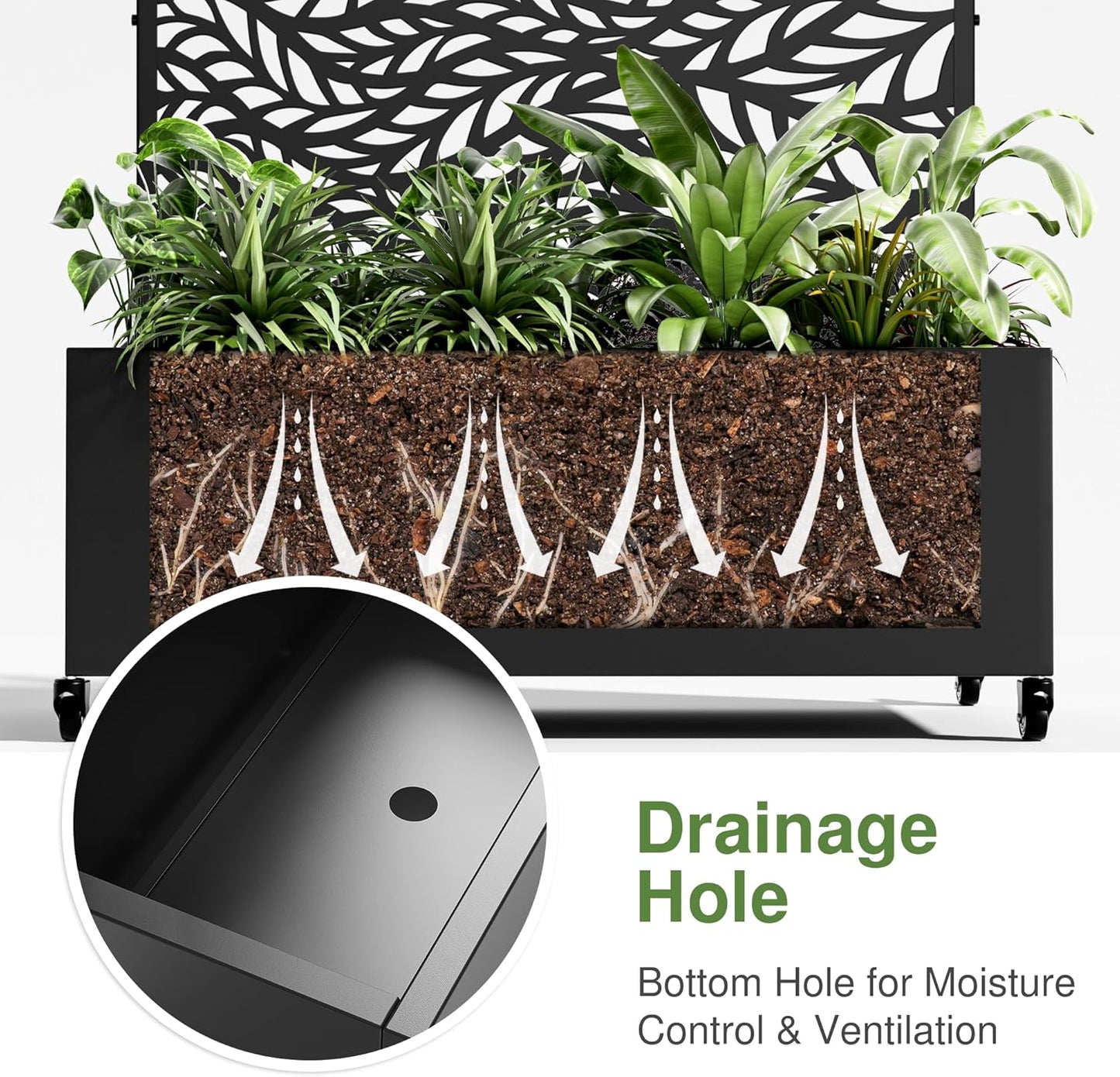 Casaphoria Metal Raised Garden Bed with Trellis and Wheels, 72"x35"x16" Planter Box for Climbing Plants, Vegetables & Vines, Features Drainage Holes and Privacy Screen (Black-Spring)