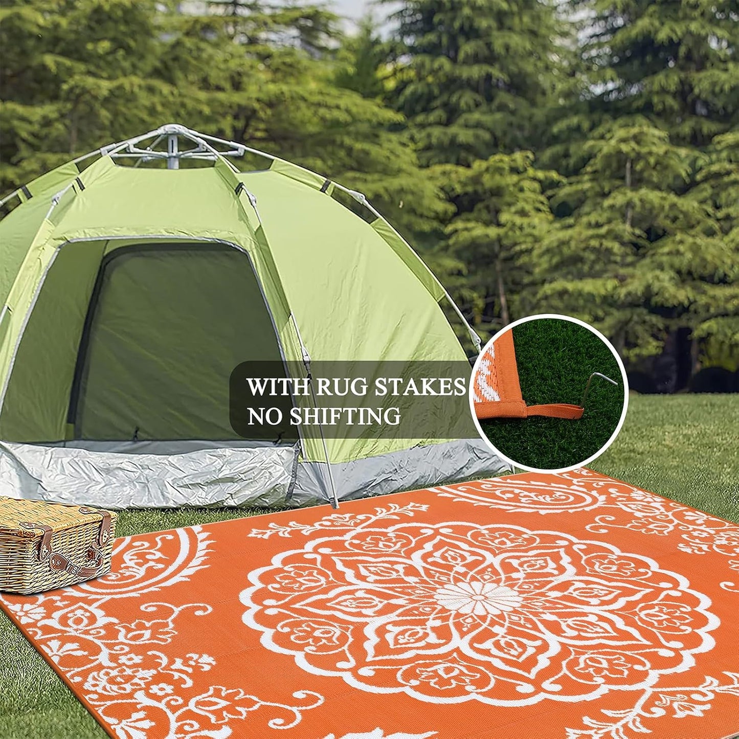 Pauwer Waterproof Outdoor Rug 8x10, Reversible Plastic Straw Patio Camping Rug, Indoor Outdoor RV Mat Carpet for Deck, Camper, Porch, Balcony, Backyard, Picnic, Boho Orange