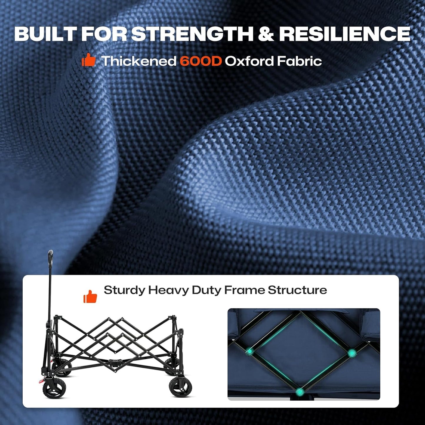 Overmont Collapsible Wagon Cart with Wheels - 180L Foldable Heavy Duty Wagon with Big All-Terrain Wheels - 330Lbs Weight Capacity with Side Pockets for Camping Sports Garden Grocery Shopping Blue