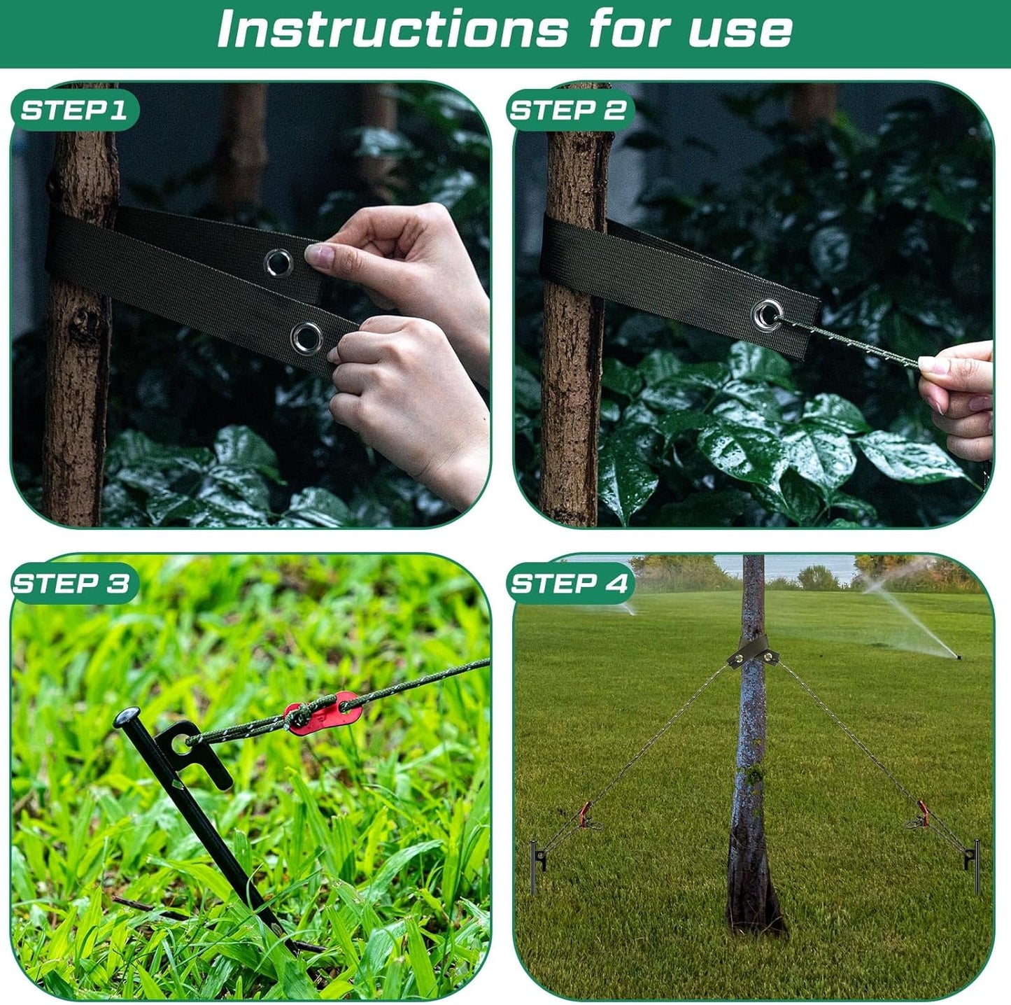 Suzile 120 Pcs Tree Stake Kit, Heavy Duty Tree Staking and Supports for Leaning Trees Include 11. 8'' Steel Stakes 15. 8'' Support Straps 13. 12 ft Rope for Anchoring Hurricane Protection (Army Green)