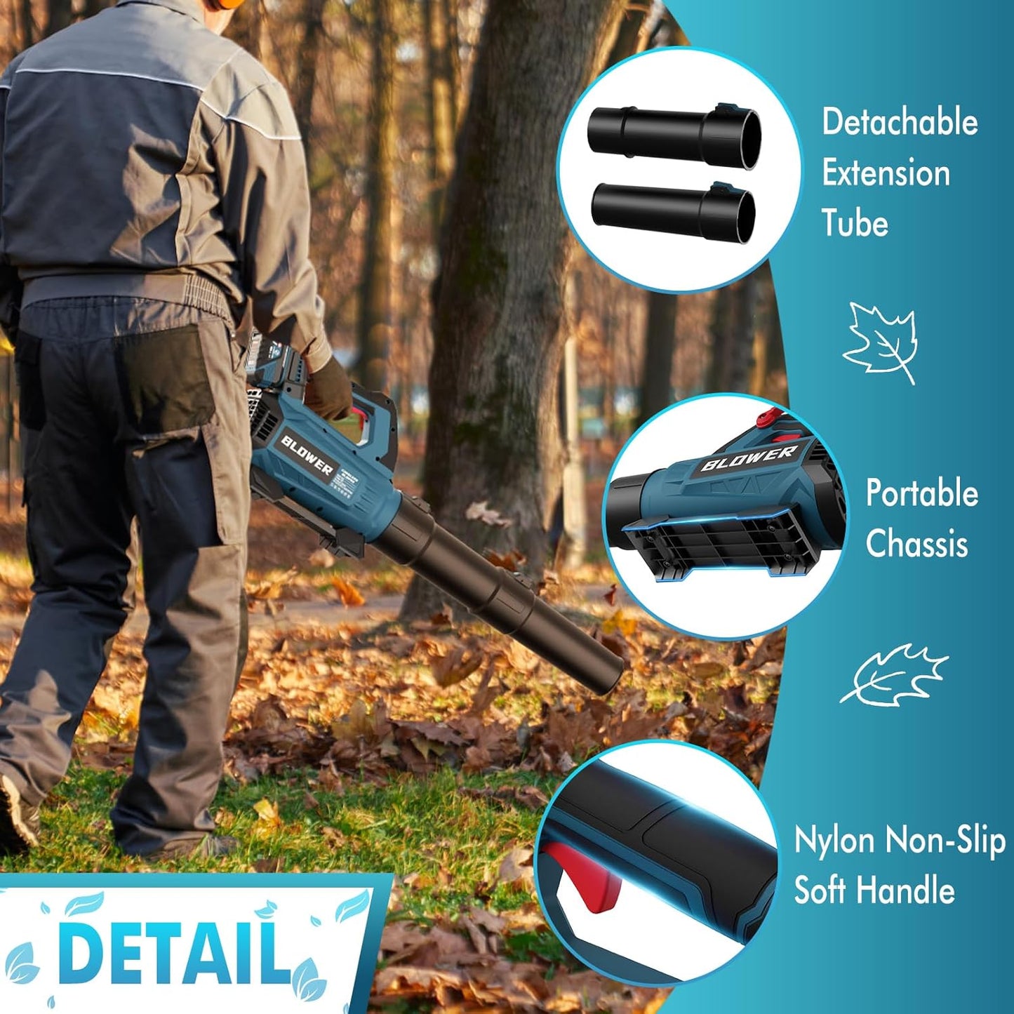 Leaf Blower Cordless (Upgraded) - 630CFM/160MPH, 21V Powerful Electric Cordless Leaf Blower with 2 x 4.0Ah Batteries and Charger, Battery Powered Leaf Blowers for Lawn Care, Patio, Yard, Dust, Snow