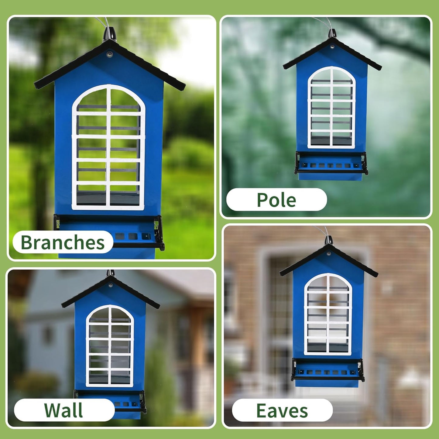 Bird Feeder Squirrel Proof Metal Hanging for Outdoor Wild Bird Seed, 5LBS with Bilateral Weight-Activated Perches, Heavy Duty Bird Feeders for Outside Wild Bird - Blue