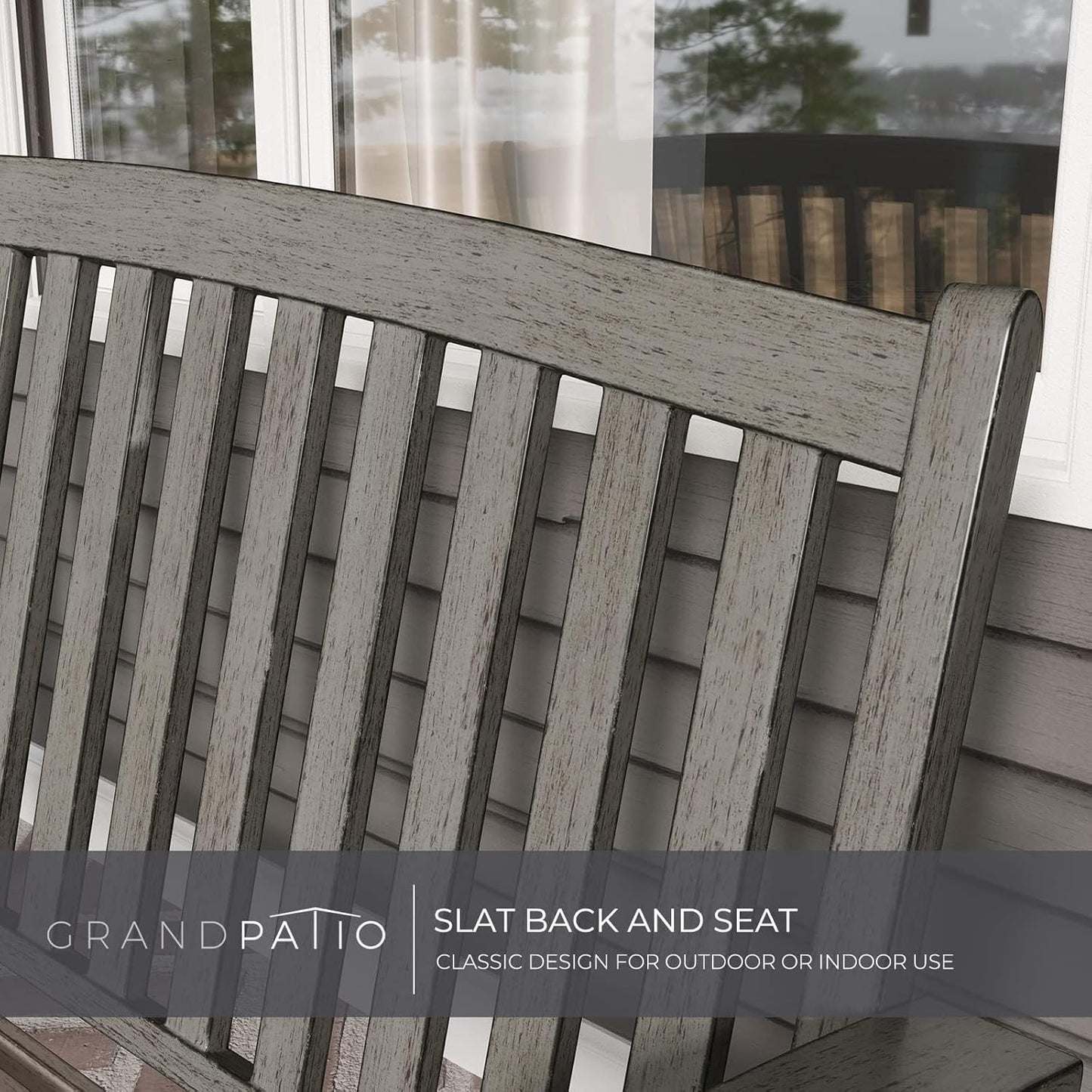 Grand patio Farmhouse Outdoor Bench, Garden Benches with Anti-Rust Aluminum, Faux Wood Grain Finish Frame Patio Bench for Front Porch, Weathered Gray