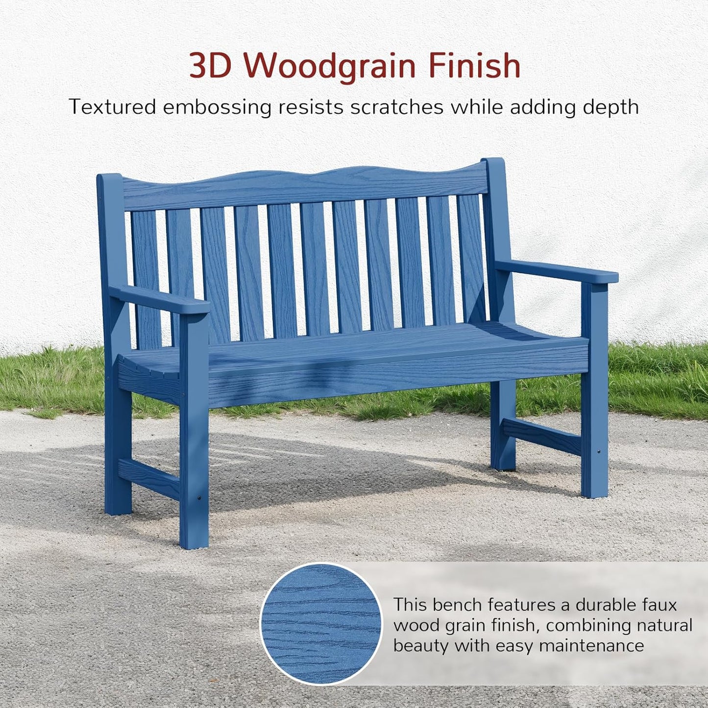 Outdoor Benches Set of 2, 2-Person All-Weather HIPS Garden Bench with 800 lbs Weight Capacity, Never Rot or Fade, Blue