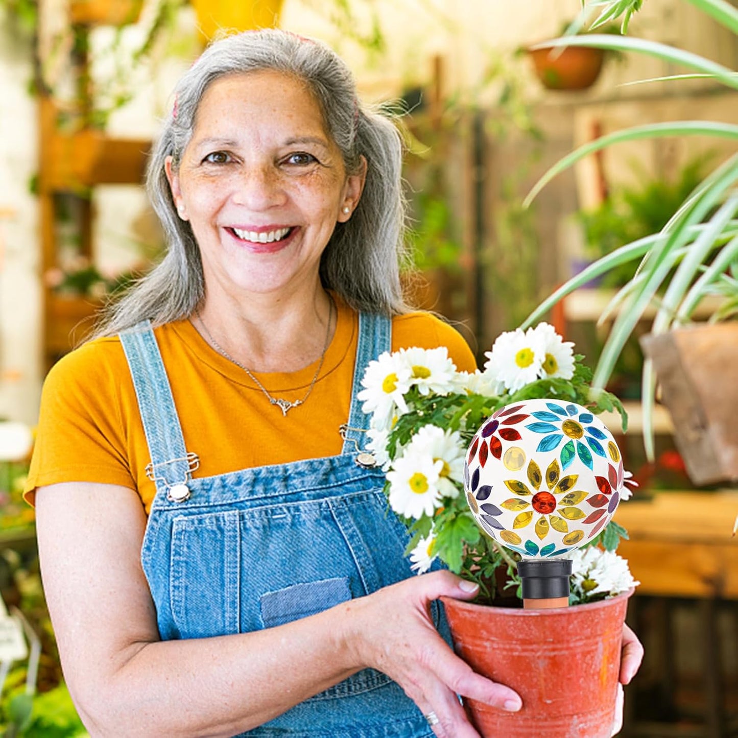 Terracotta Watering Spikes Mosaic Watering Globes for Outdoor Plants 2 Pack Automatic Plant Waterer Watering Devices Water Bulbs