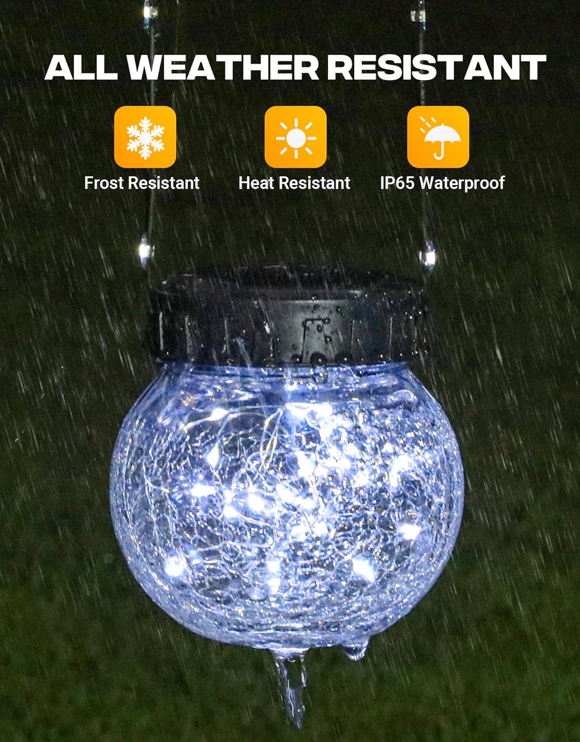 PARTPHONER Solar Lights Outdoor Waterproof 12-Pack, Solar Powered Hanging Lantern Cracked Glass Hanging Globes for Yard Decor Christmas Decoration, Shepherd Hook, Garden Tree Ornaments, Cold White